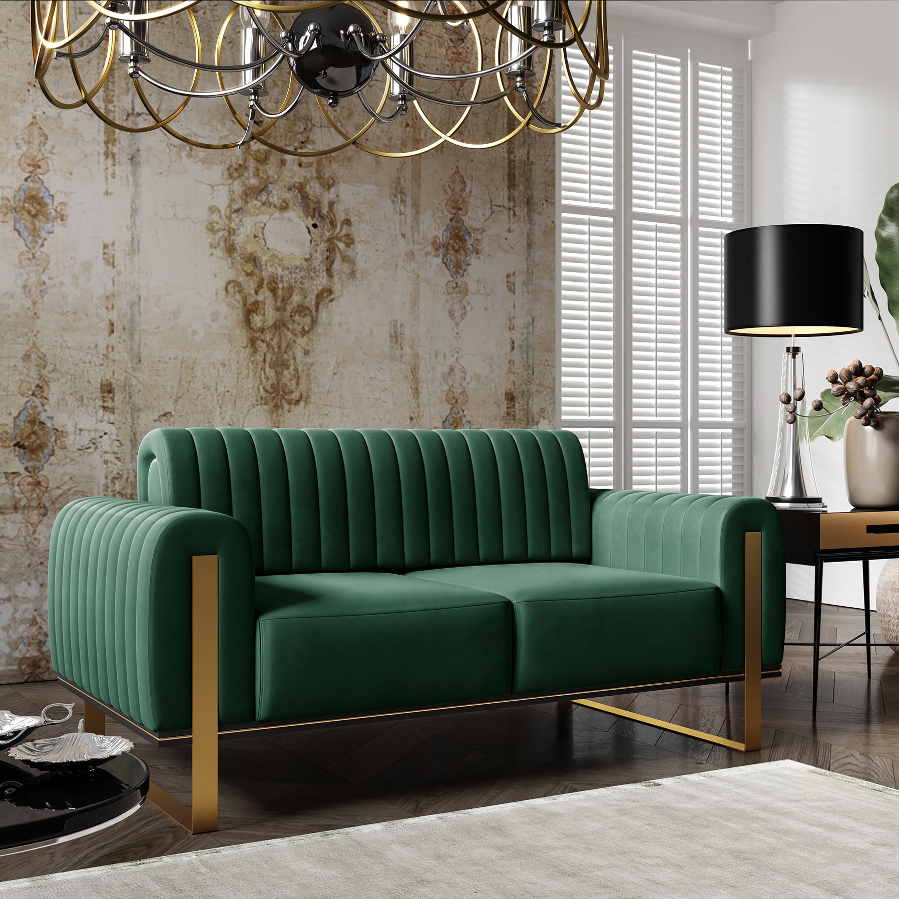 Zweisitziges Sofa Parissa aus grünem Samt