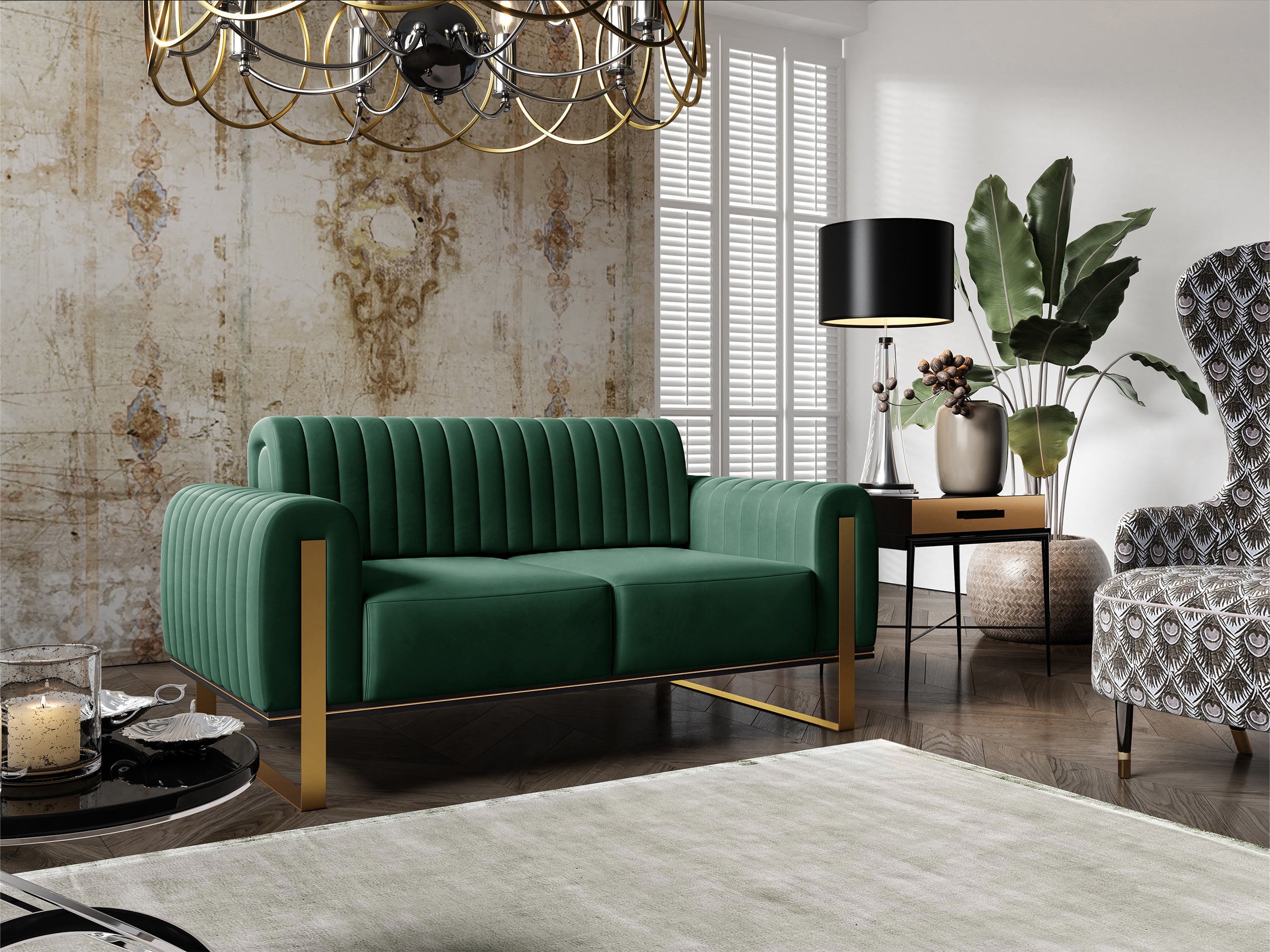 Zweisitziges Sofa Parissa aus grünem Samt