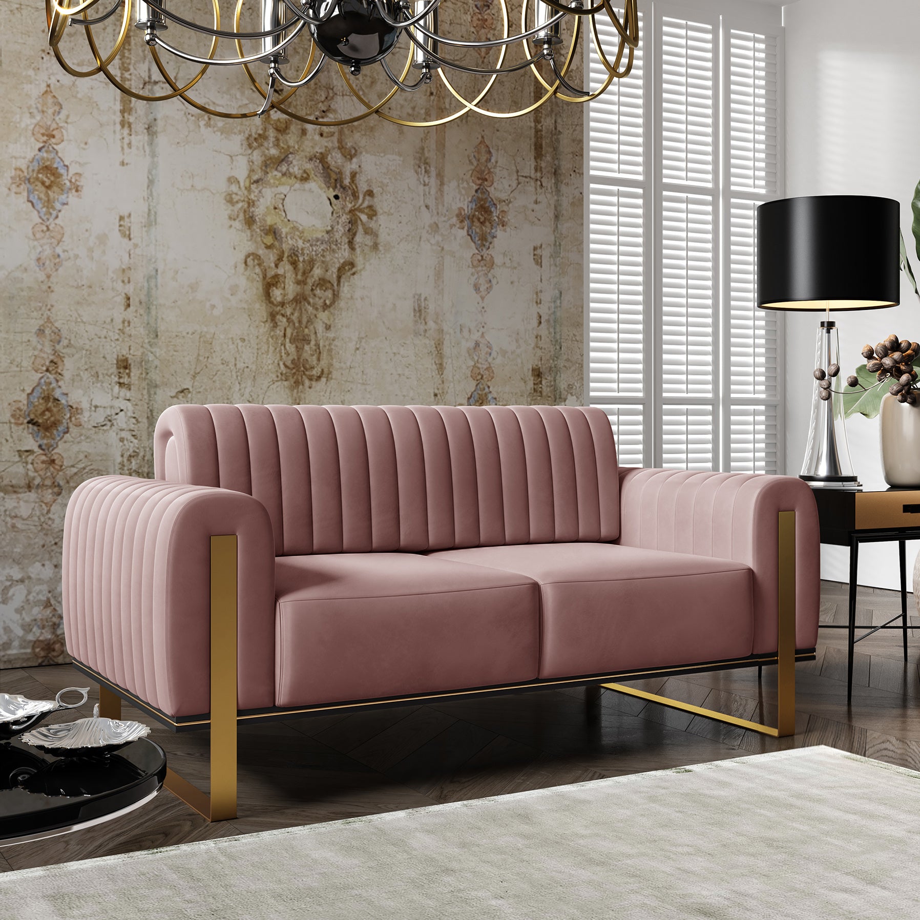 Zweisitziges Sofa Parissa aus rosa Samt