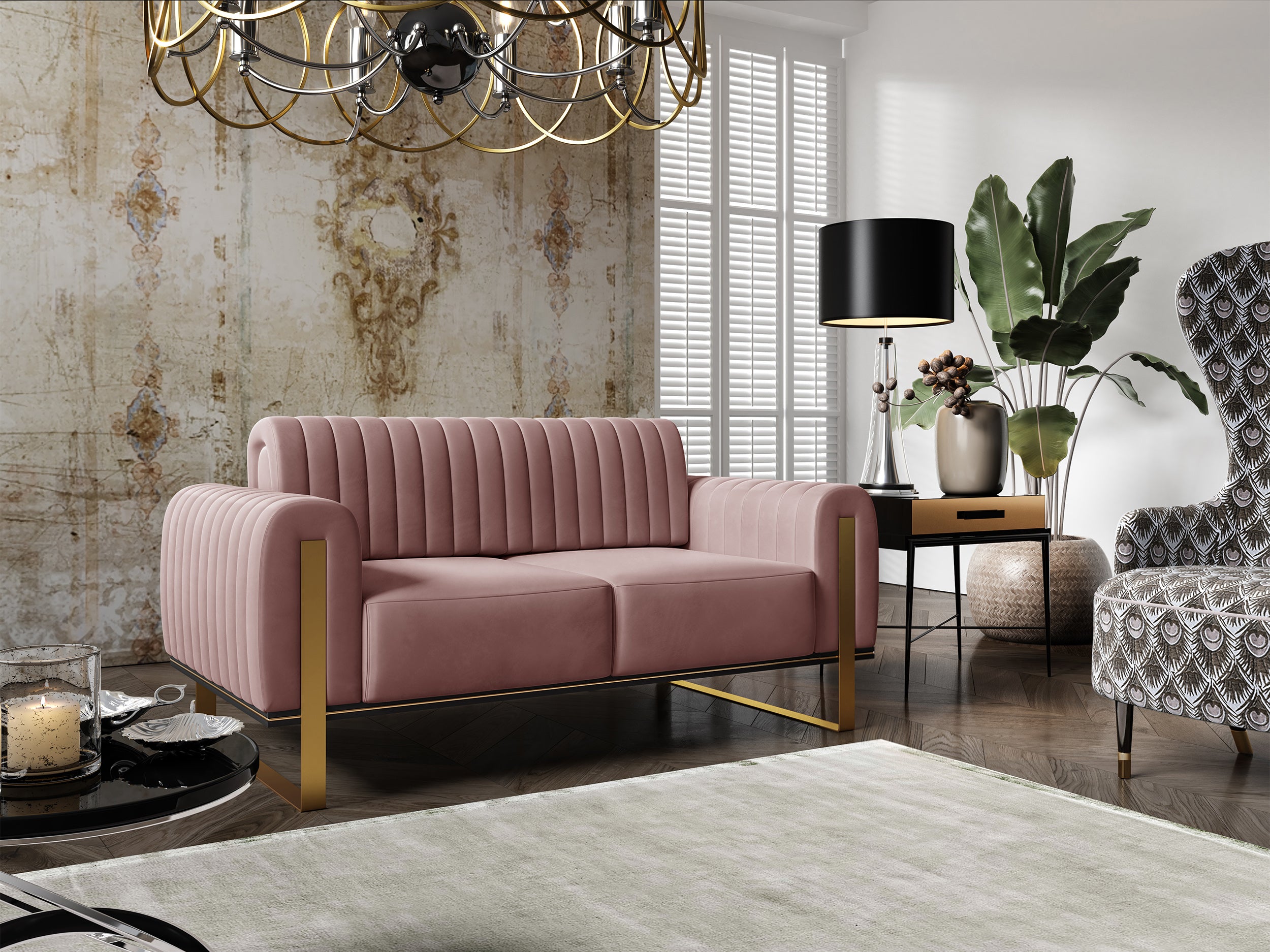 Zweisitziges Sofa Parissa aus rosa Samt