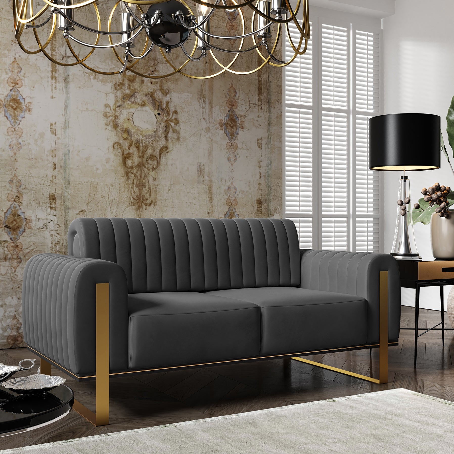 Zweisitziges Sofa Parissa, grauer Samt