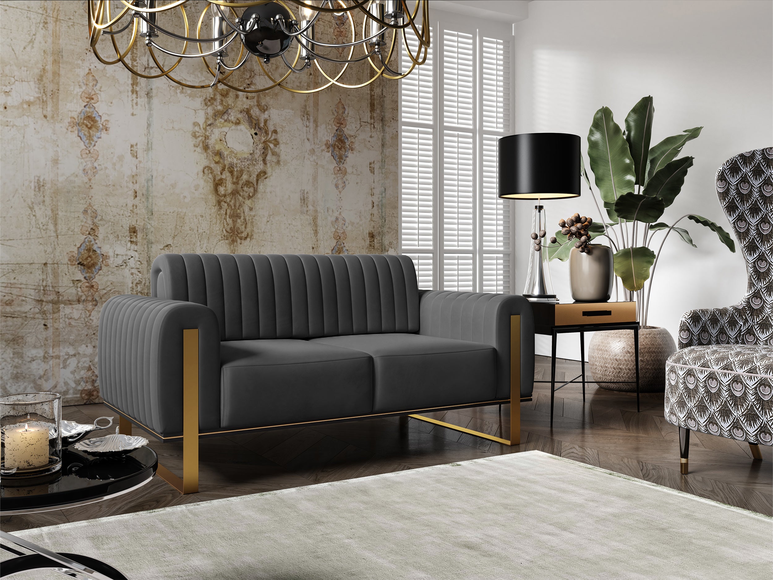 Zweisitziges Sofa Parissa, grauer Samt