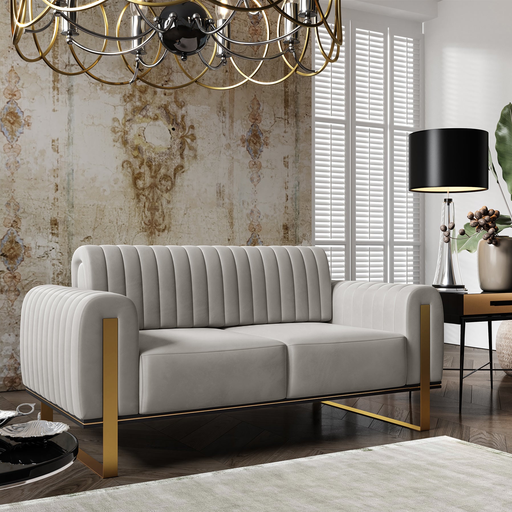 Zweisitziges Sofa Parissa in hellgrauem Samt