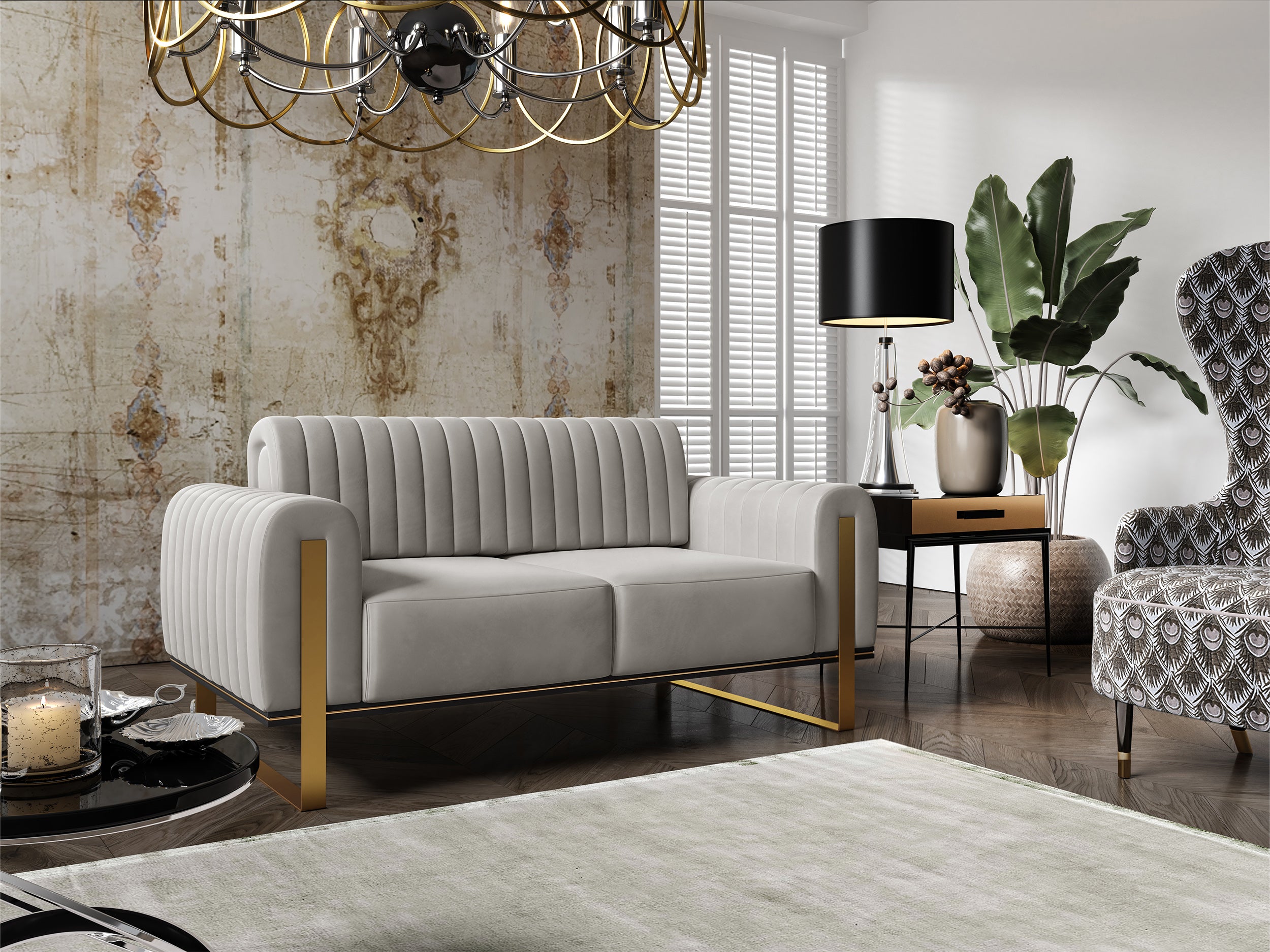 Zweisitziges Sofa Parissa in hellgrauem Samt