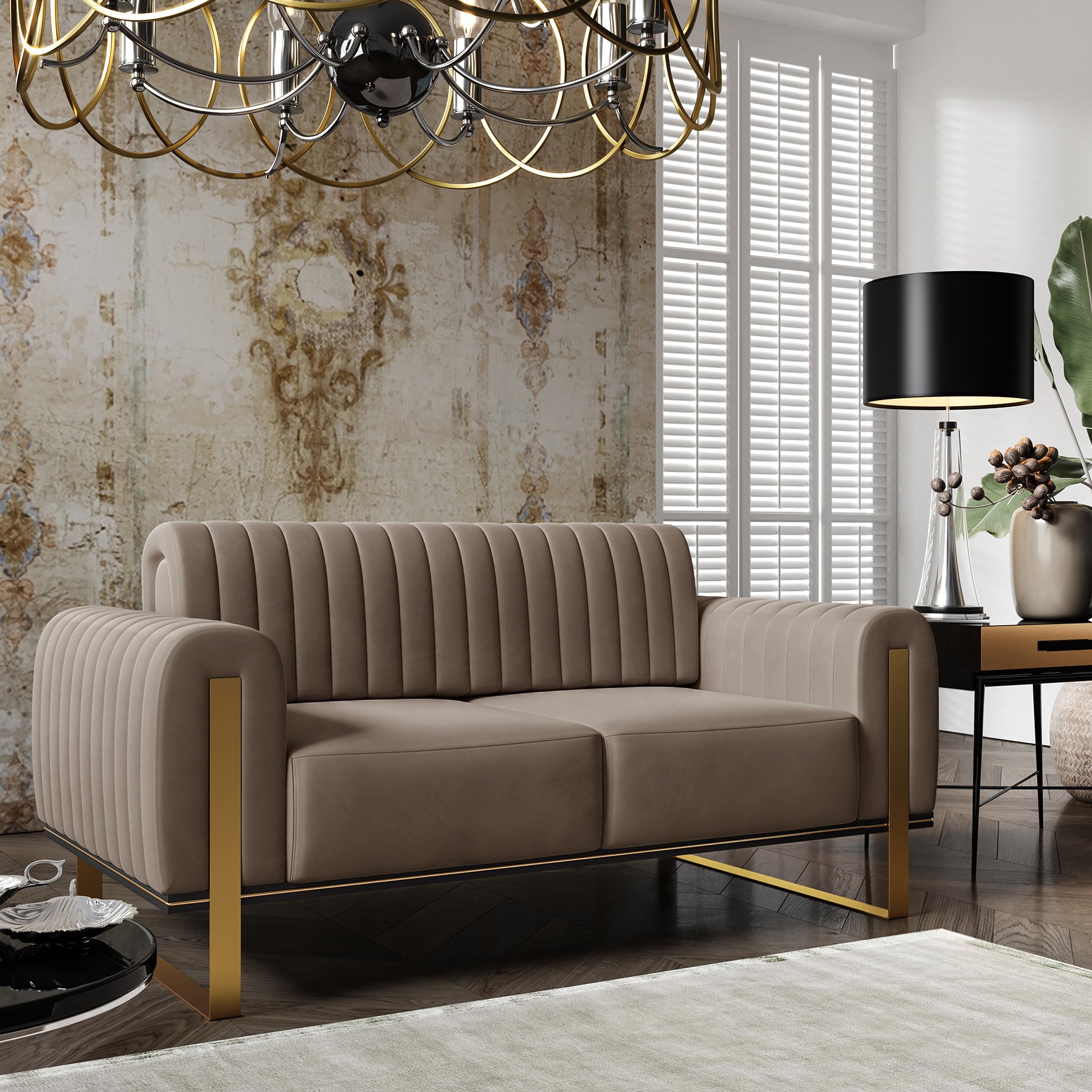 Zweisitziges Sofa Parissa aus braunem Samt