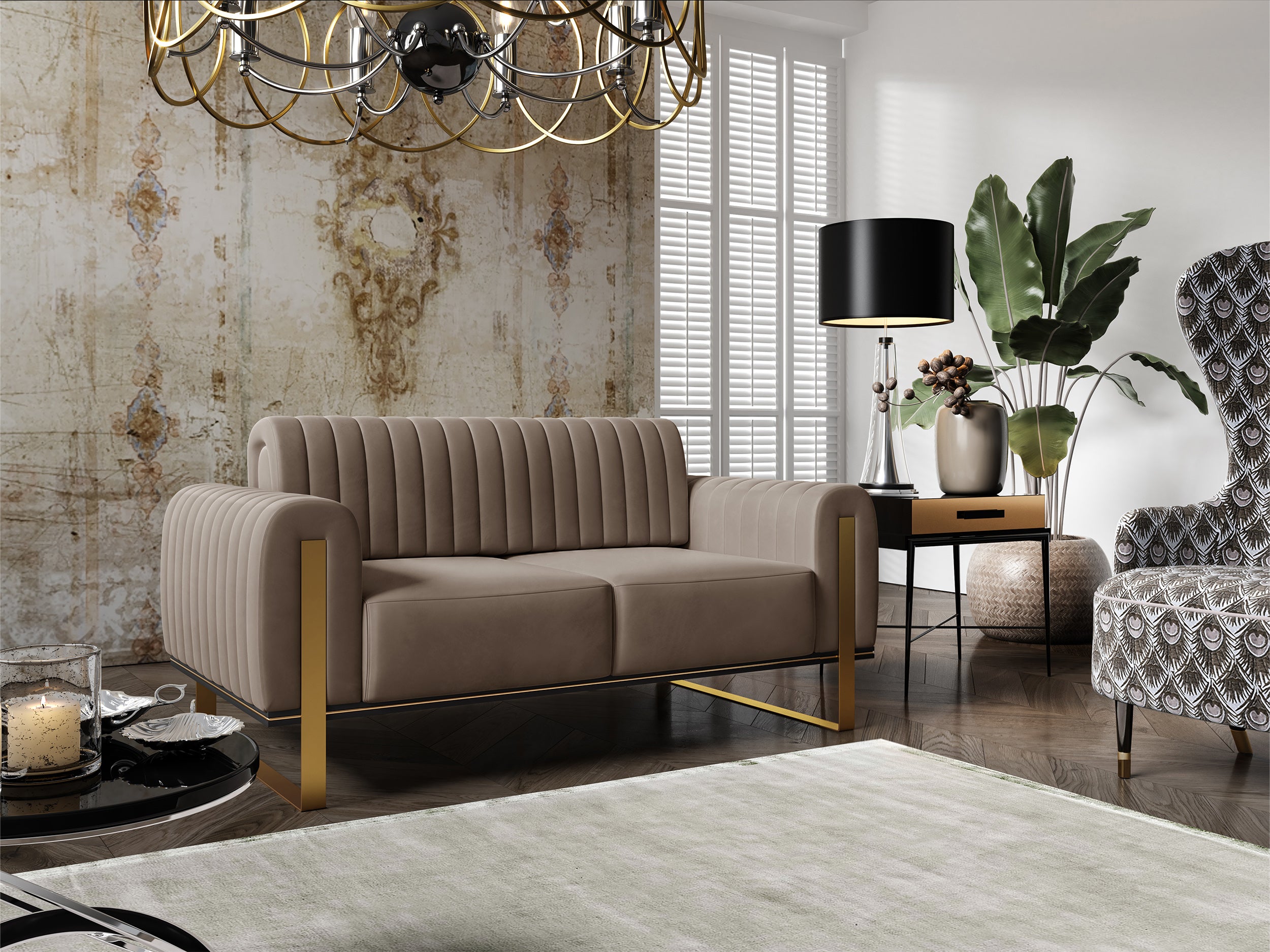 Zweisitziges Sofa Parissa aus braunem Samt