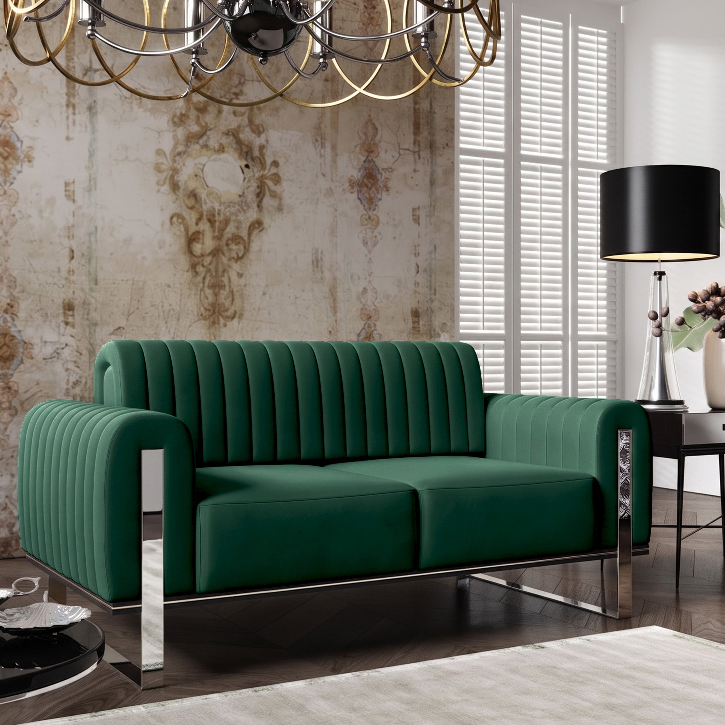 Zweisitziges Sofa Parissa grün Samt Chrombeine