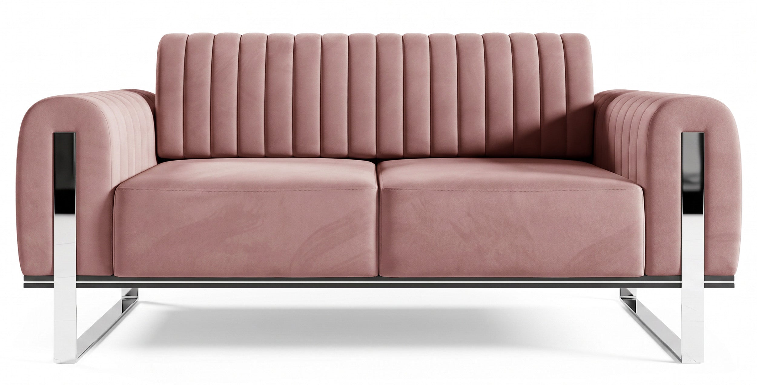 Zweisitziges Sofa Parissa, rosa Velours, Chromfüße