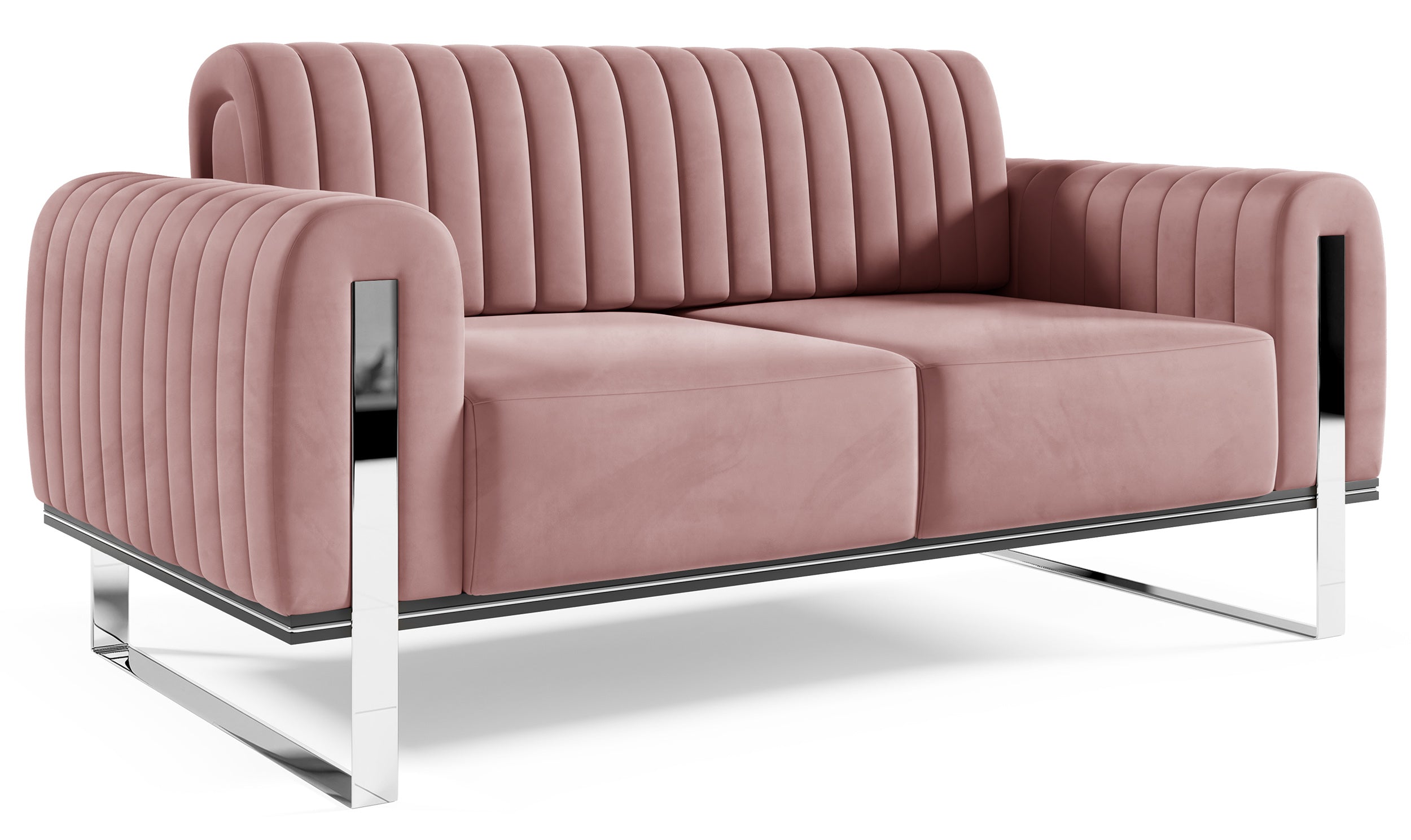 Zweisitziges Sofa Parissa, rosa Velours, Chromfüße
