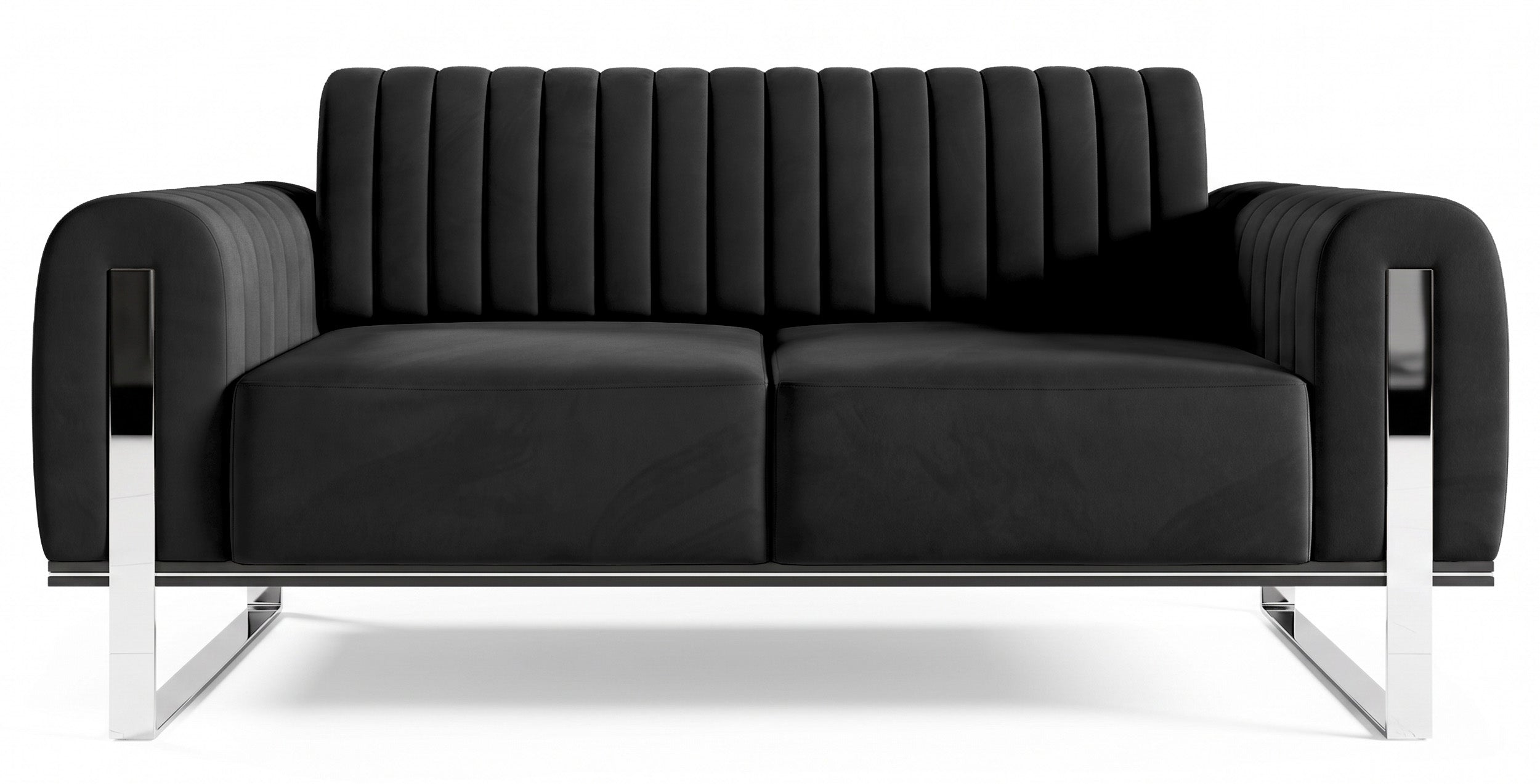 Zweisitziges Sofa Parissa, schwarzer Samt, Chrombeine