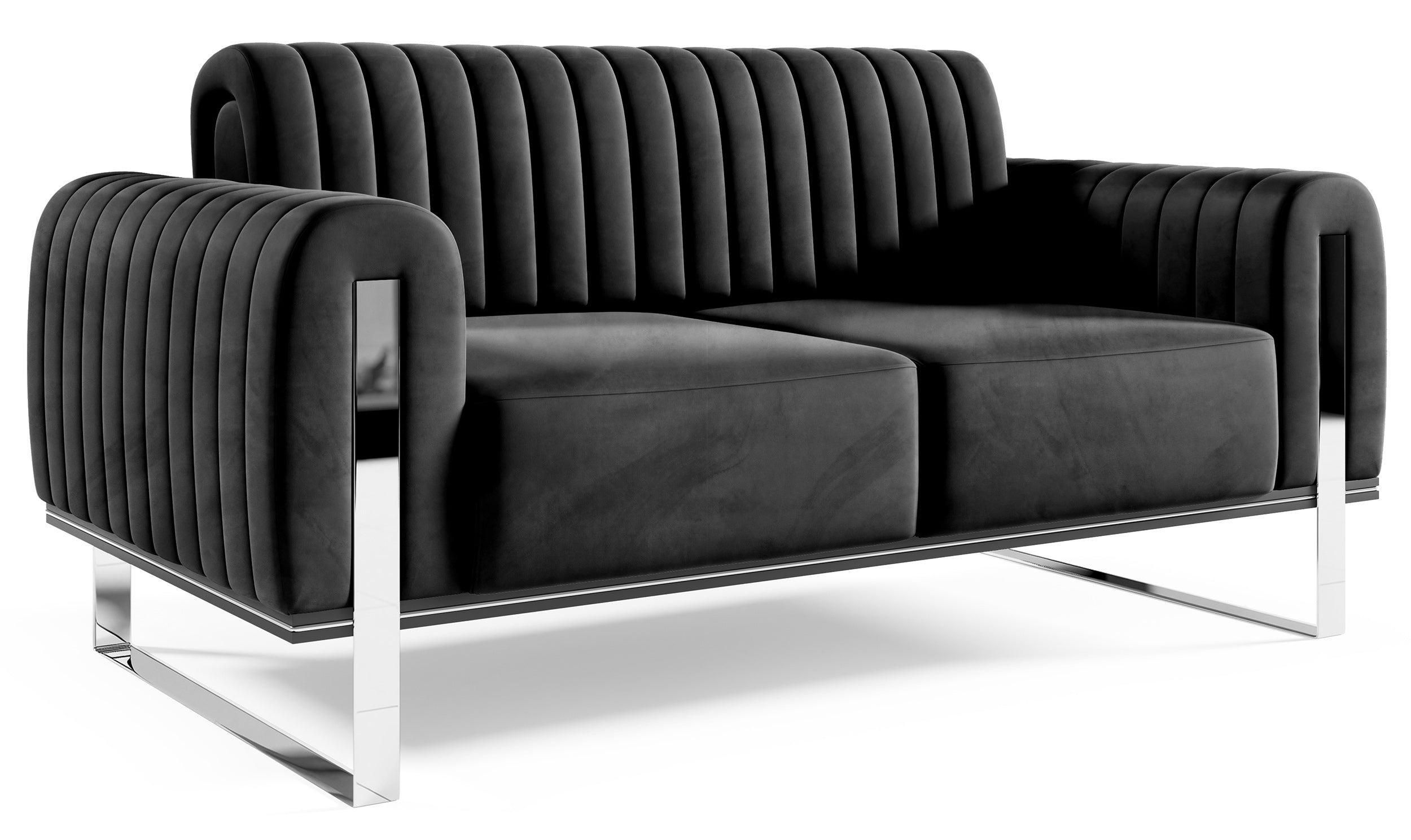 Zweisitziges Sofa Parissa, schwarzer Samt, Chrombeine