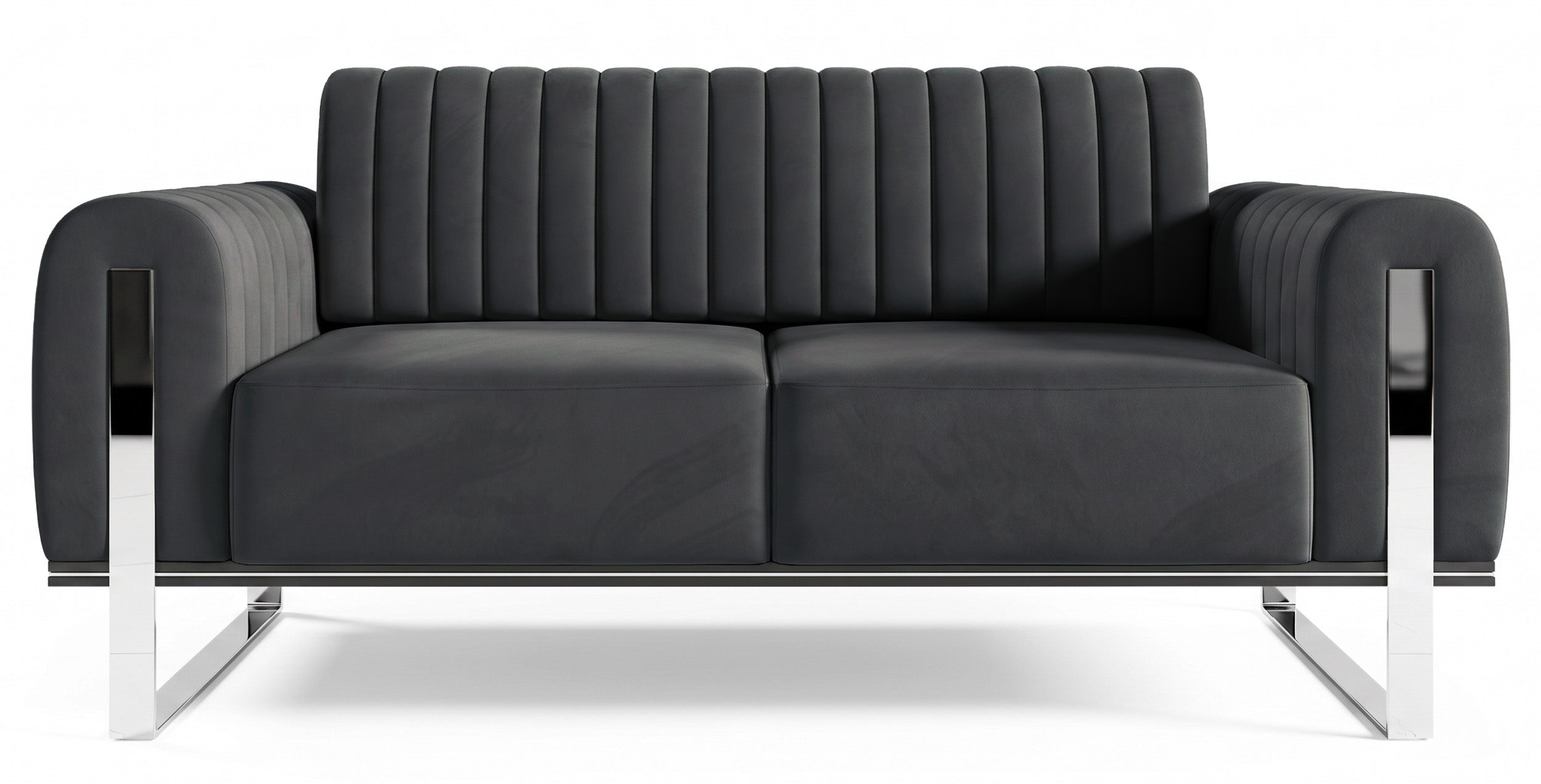 Zweisitziges Sofa Parissa, dunkelgrauer Samt, verchromte Beine