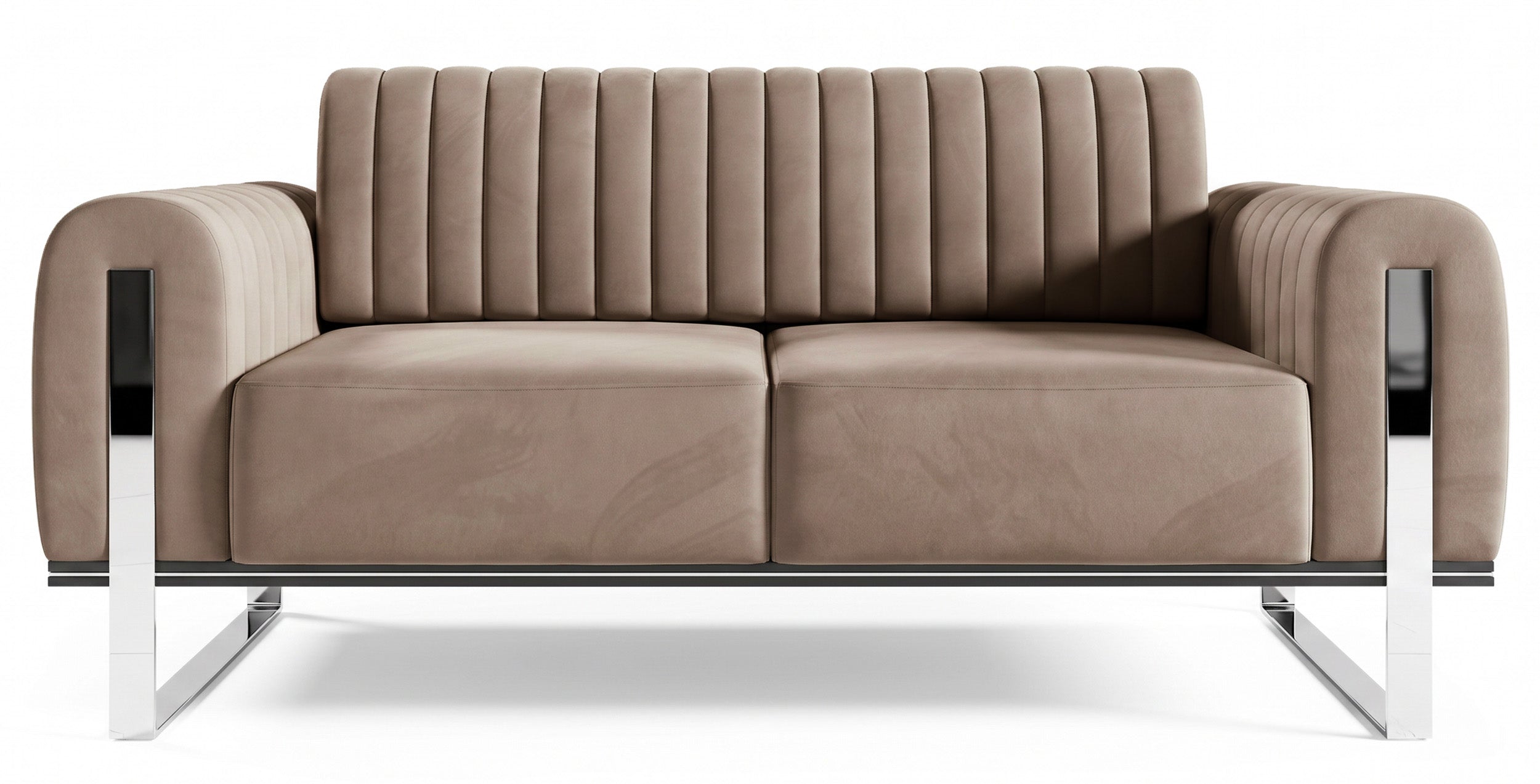 Zweisitziges Sofa Parissa in Beige, Velours, Chromfüße