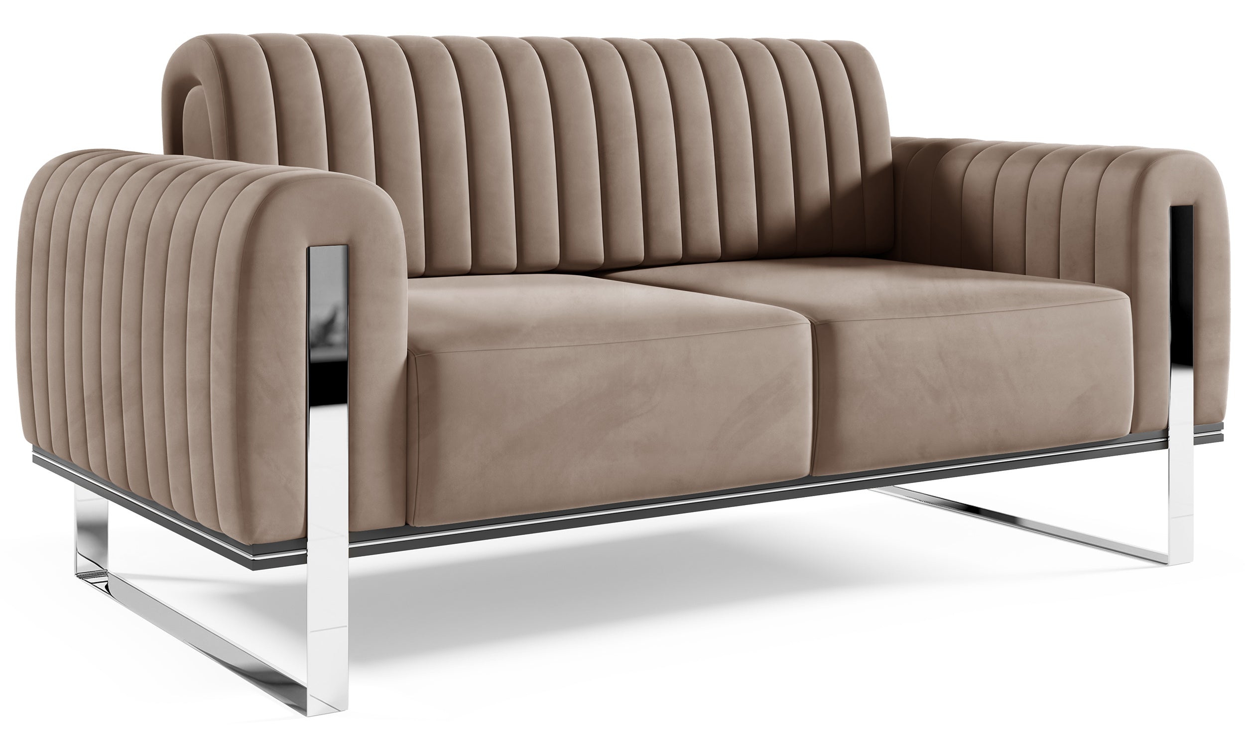 Zweisitziges Sofa Parissa in Beige, Velours, Chromfüße