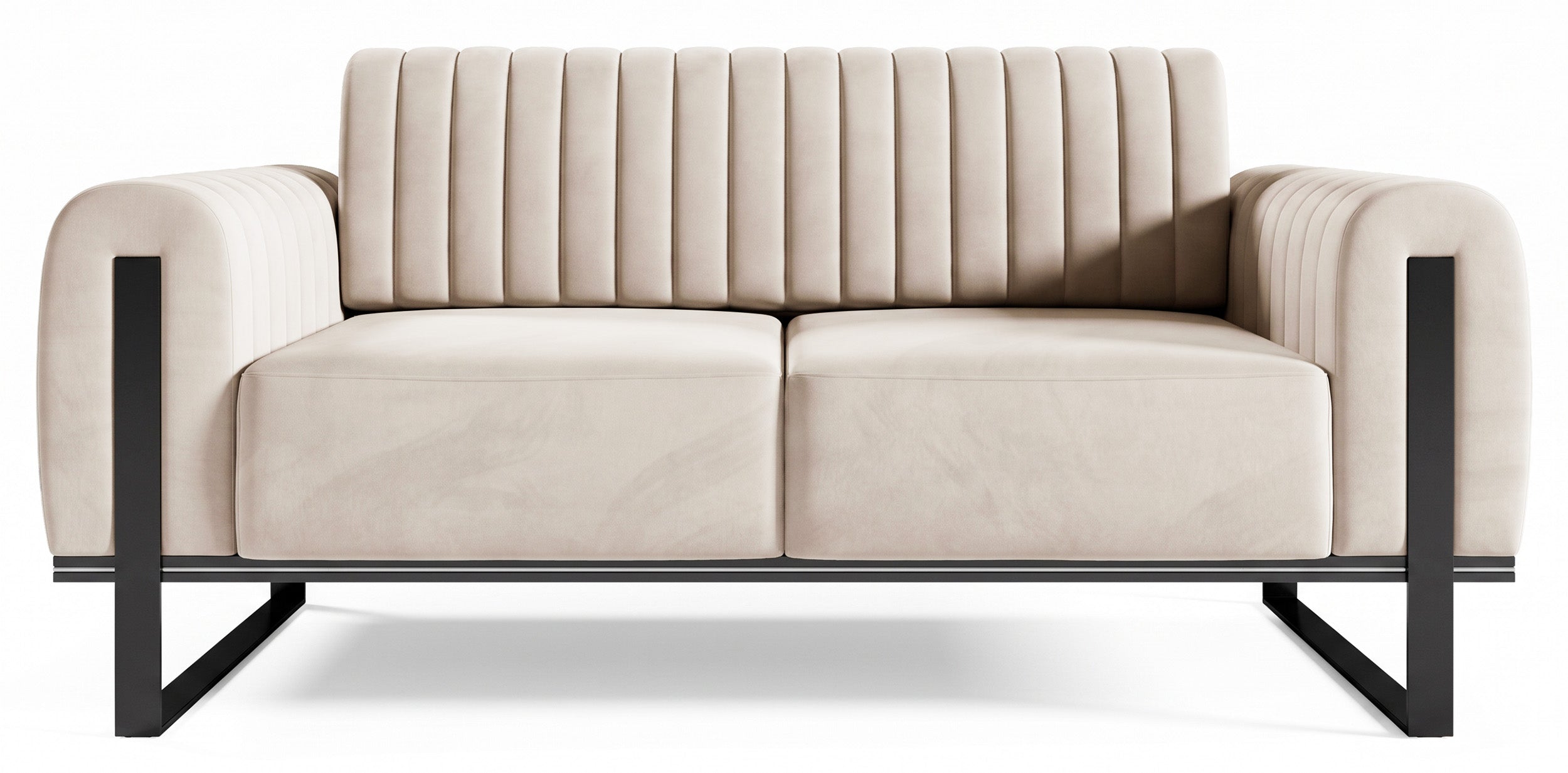 Zweisitziges Sofa Parissa hellbeige Velours schwarze Beine
