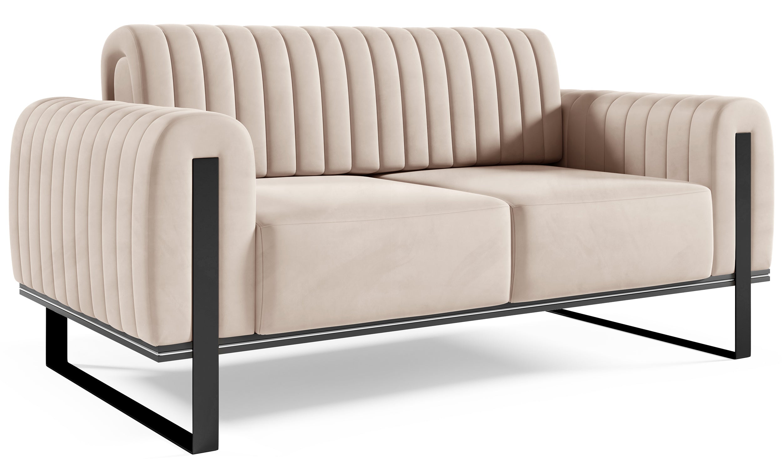 Zweisitziges Sofa Parissa hellbeige Velours schwarze Beine