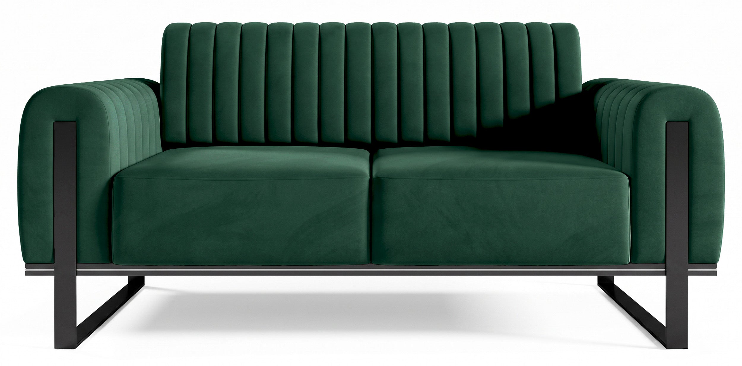 Zweisitziges Sofa Parissa, grüner Samt, schwarze Beine