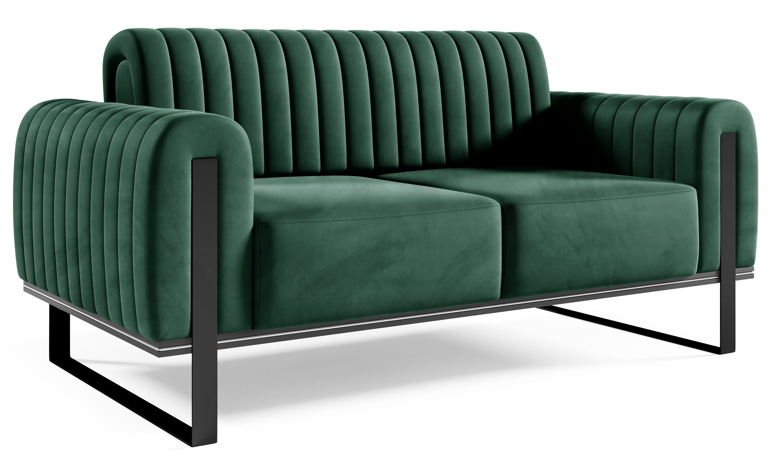 Zweisitziges Sofa Parissa, grüner Samt, schwarze Beine