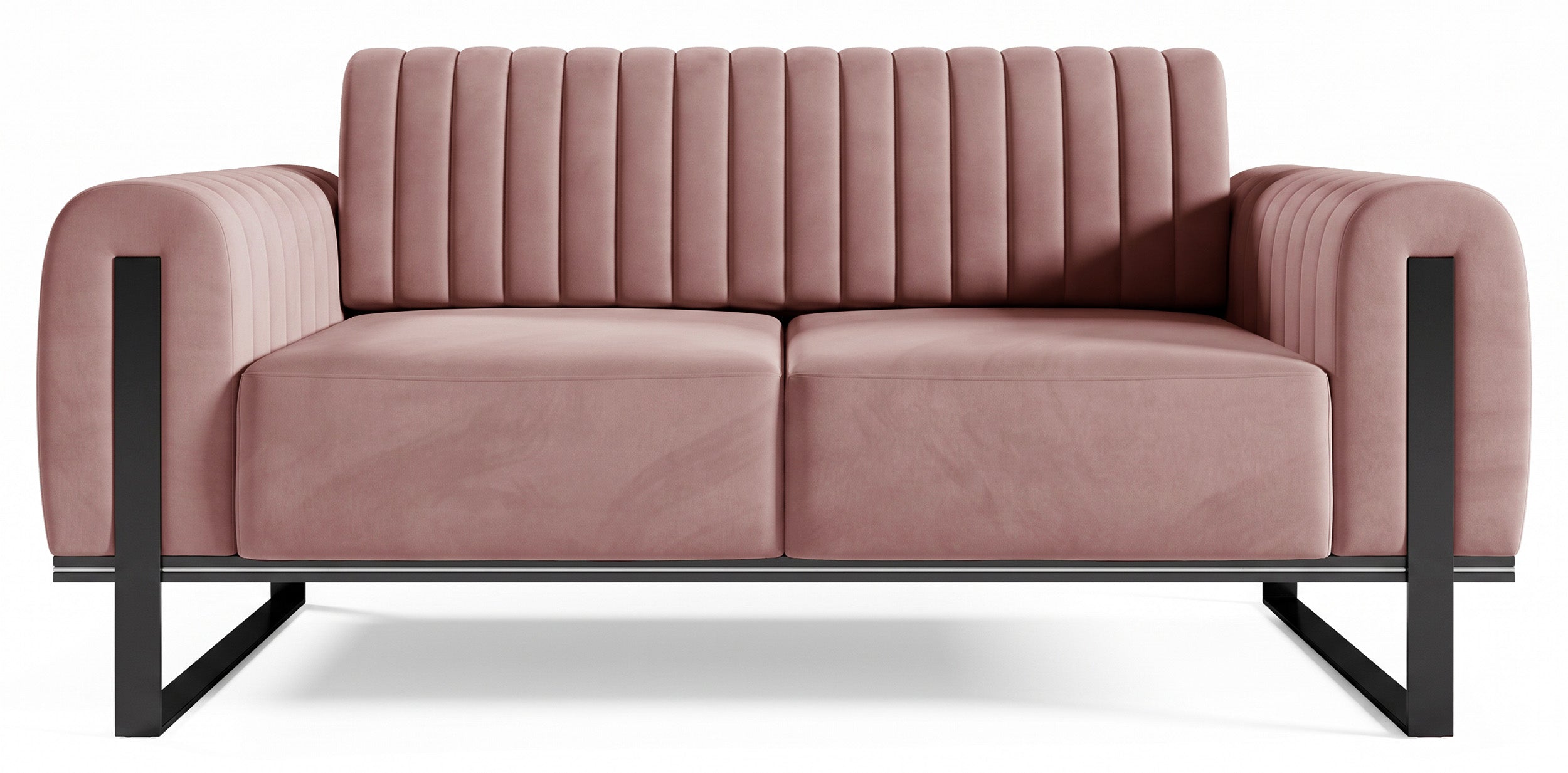 Zweisitziges Sofa Parissa, rosa Samt, schwarze Beine