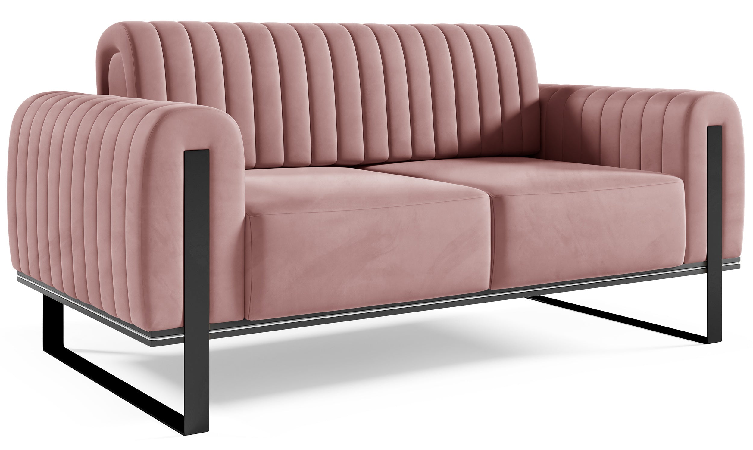 Zweisitziges Sofa Parissa, rosa Samt, schwarze Beine