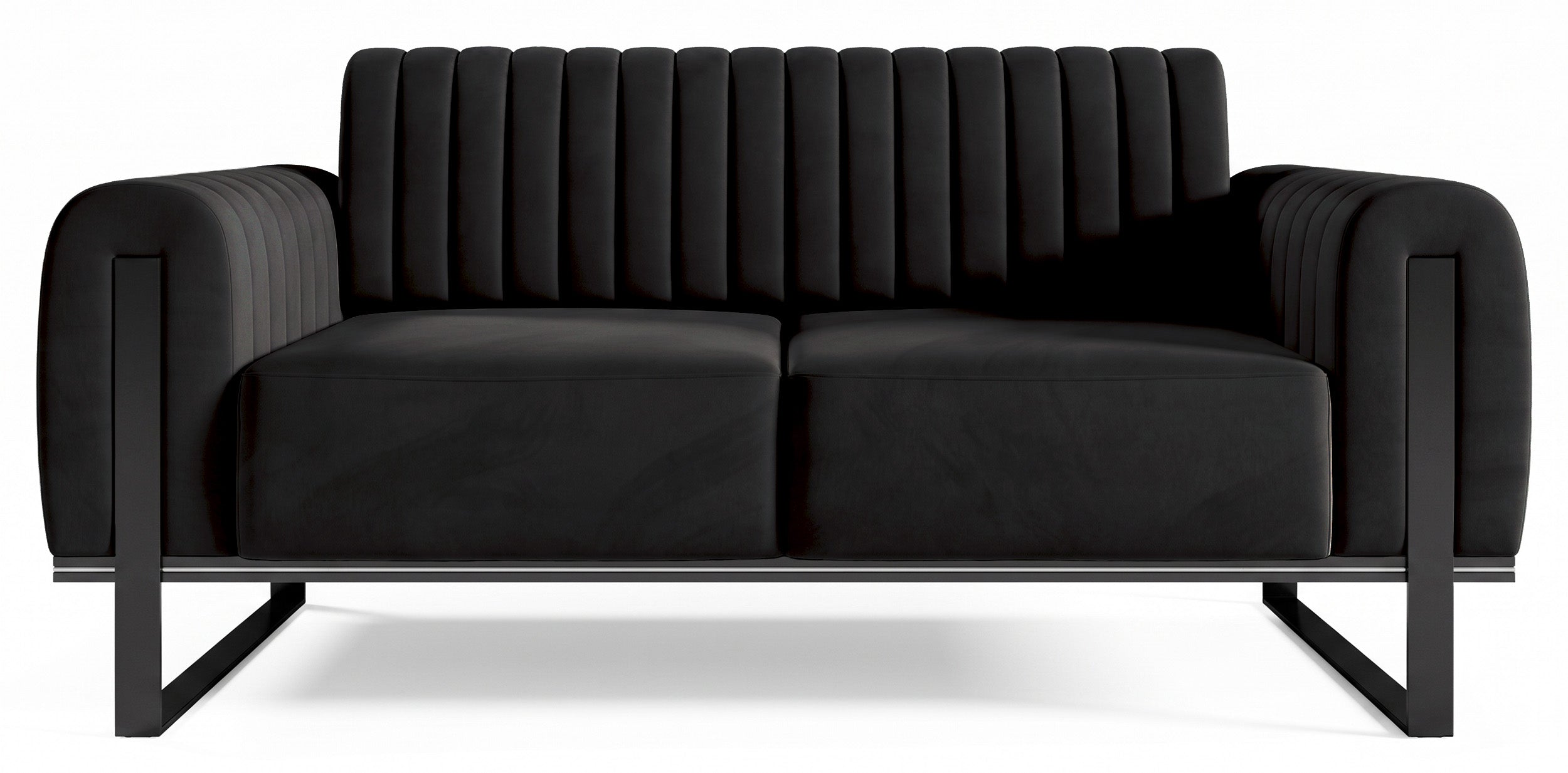 Zweisitziges Sofa Parissa, schwarzer Samt, schwarze Beine