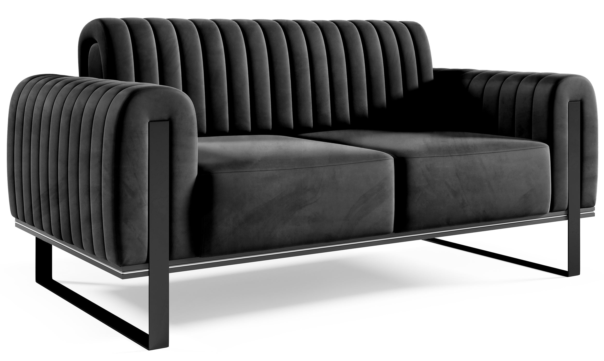 Zweisitziges Sofa Parissa, schwarzer Samt, schwarze Beine