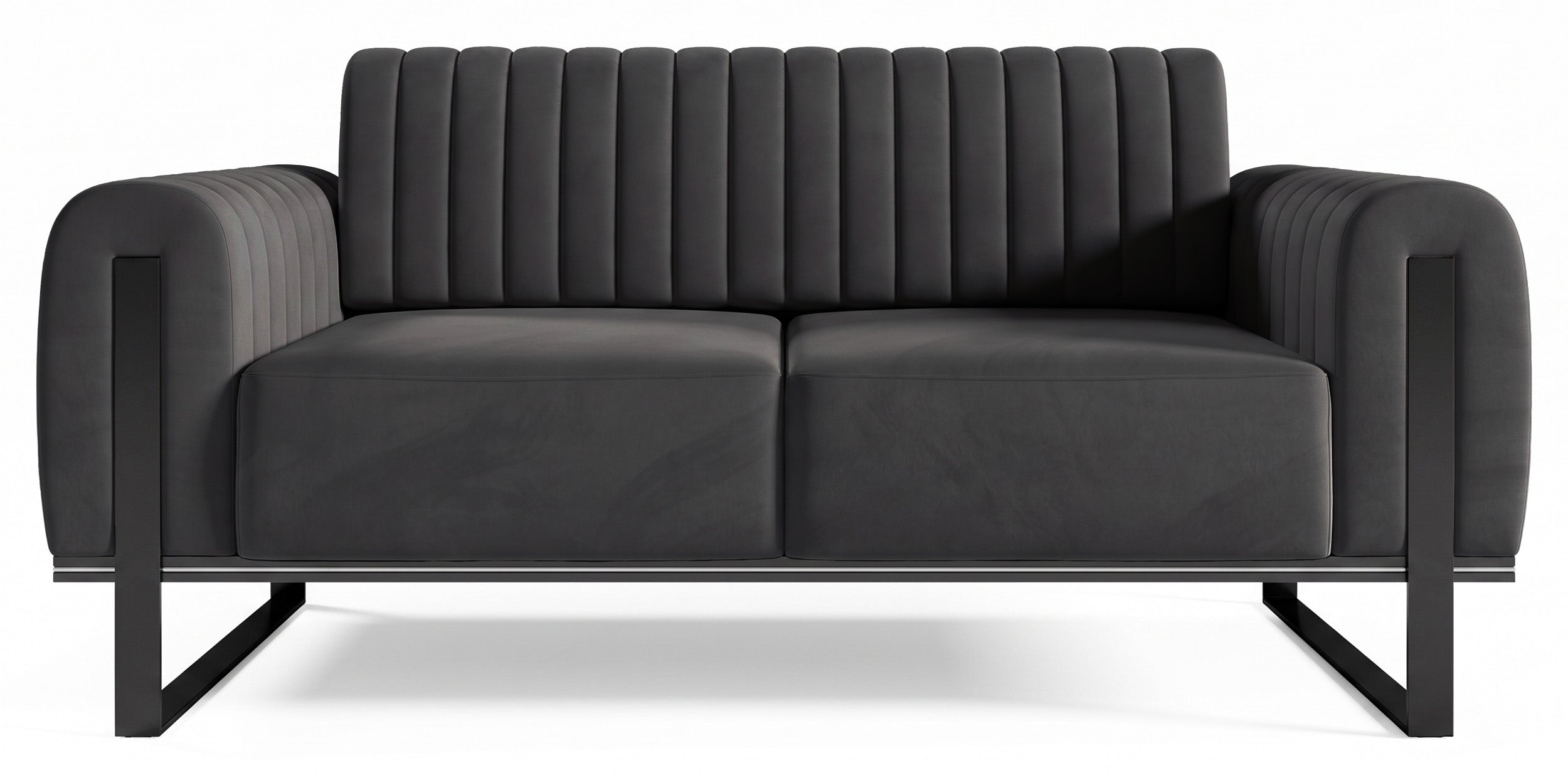 Zweisitziges Sofa Parissa, dunkelgrauer Samt, schwarze Beine
