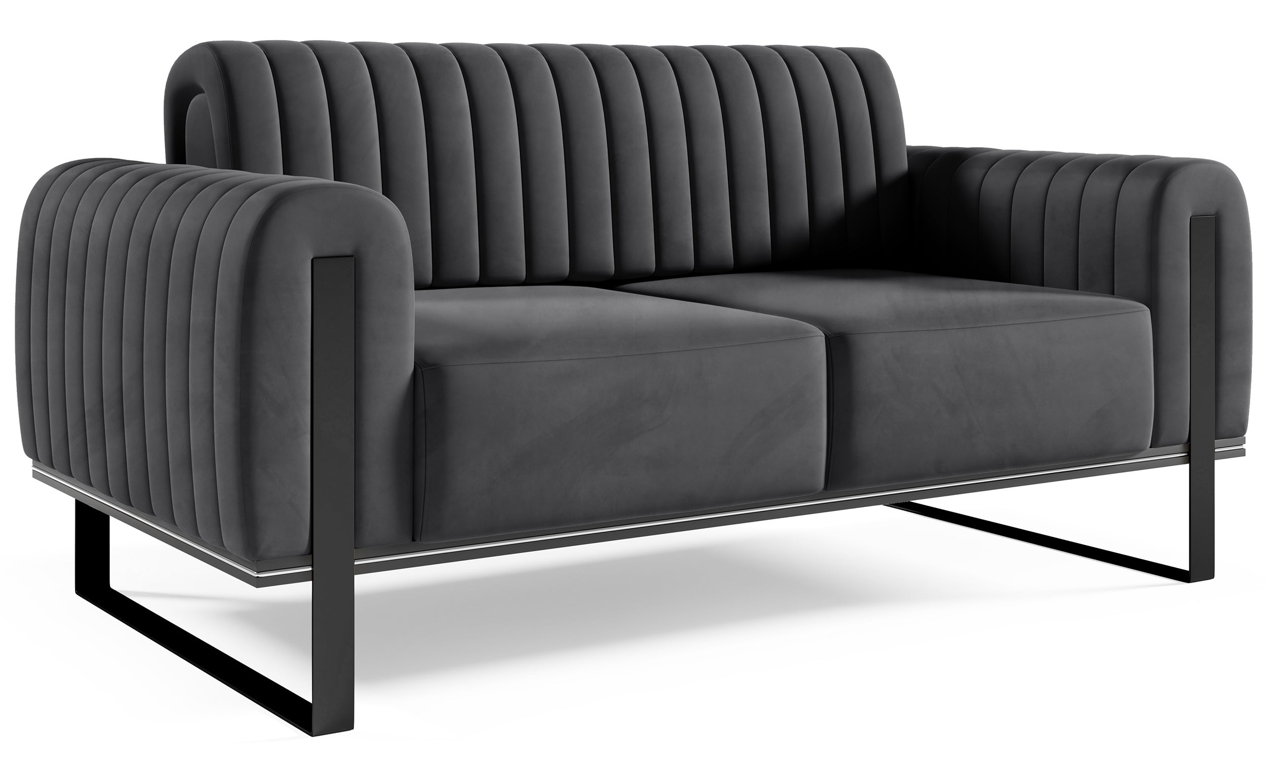 Zweisitziges Sofa Parissa, dunkelgrauer Samt, schwarze Beine