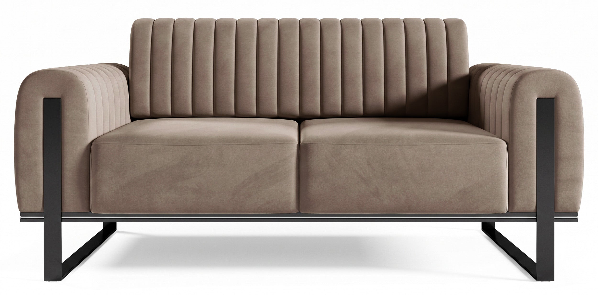 Zweisitziges Sofa Parissa beige Velours schwarze Beine