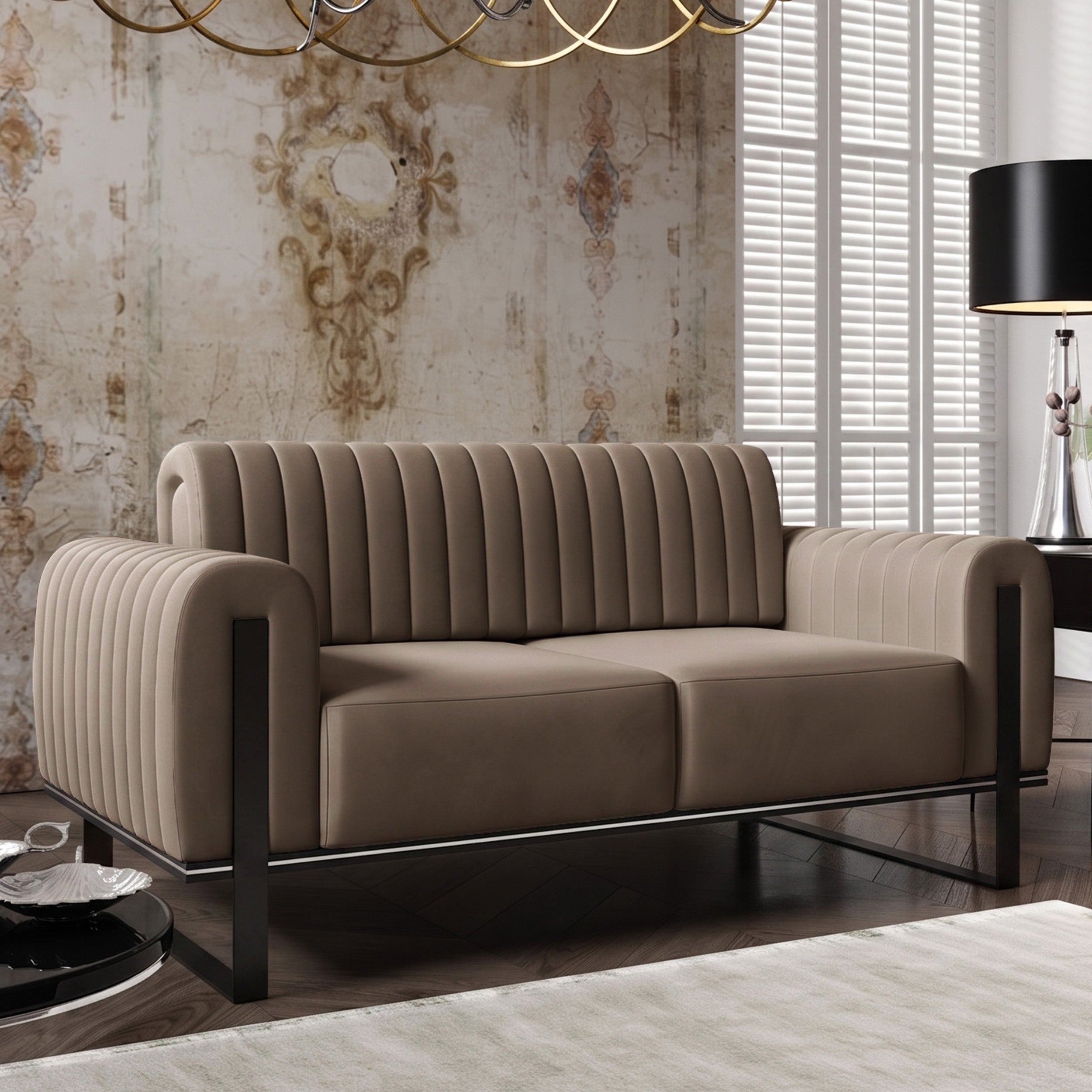 Zweisitziges Sofa Parissa beige Velours schwarze Beine