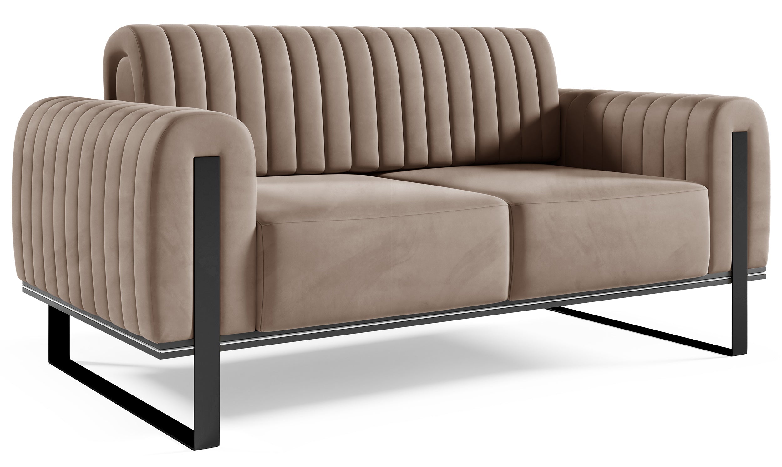 Zweisitziges Sofa Parissa beige Velours schwarze Beine