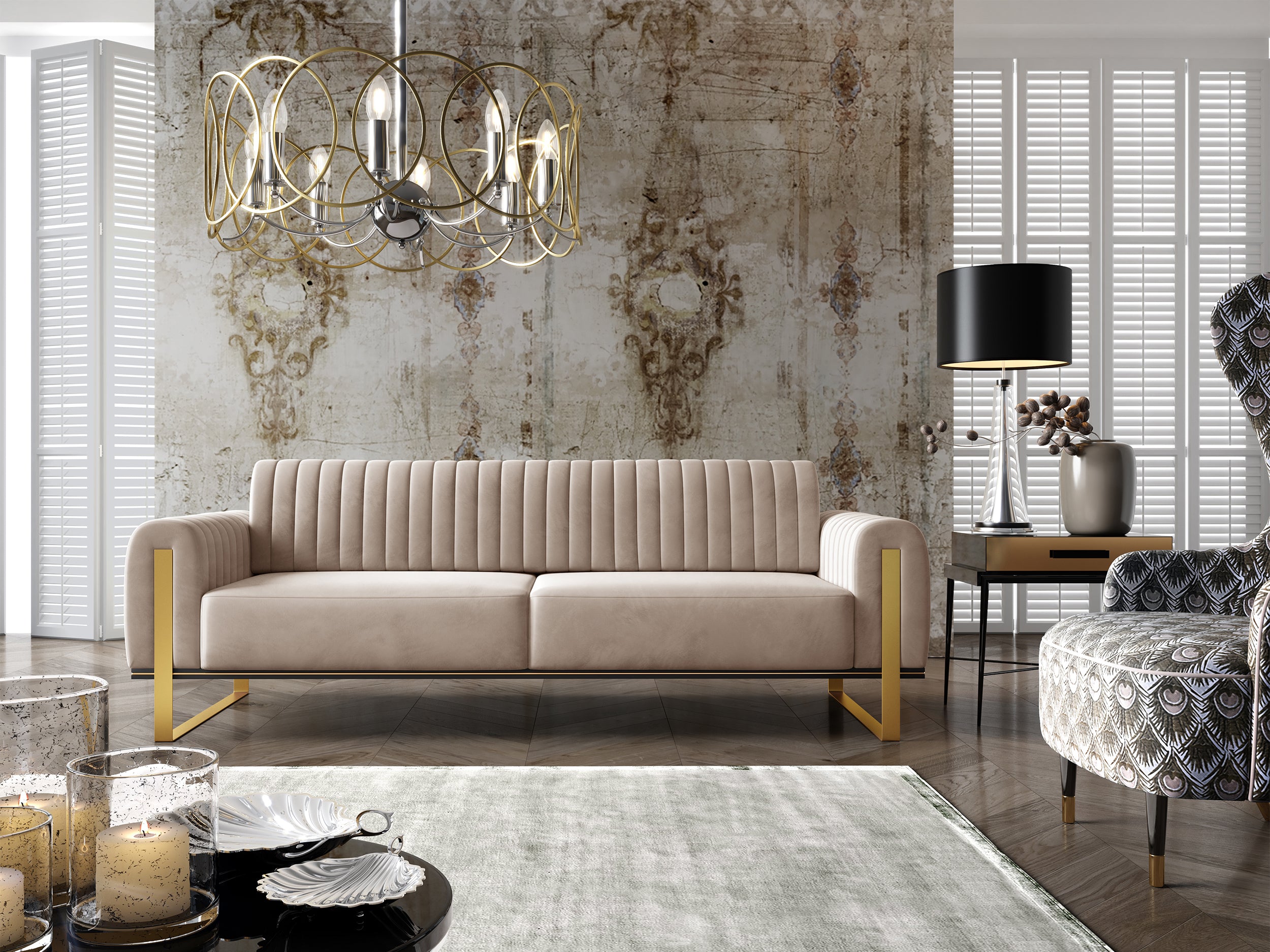 Drei-Sitzer-Sofa Parissa, beige, Samt