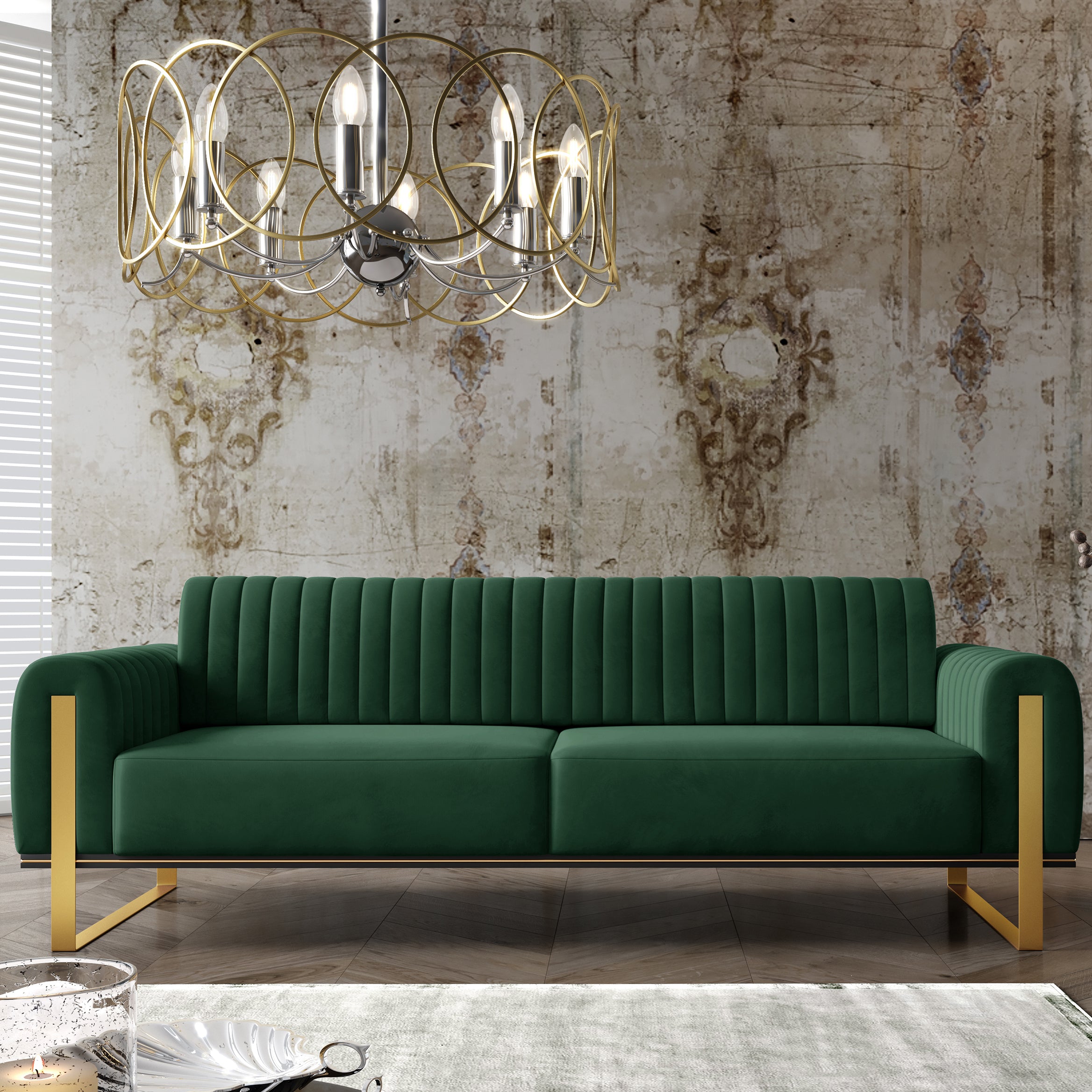 Drei-Sitzer-Sofa Parissa aus grünem Samt