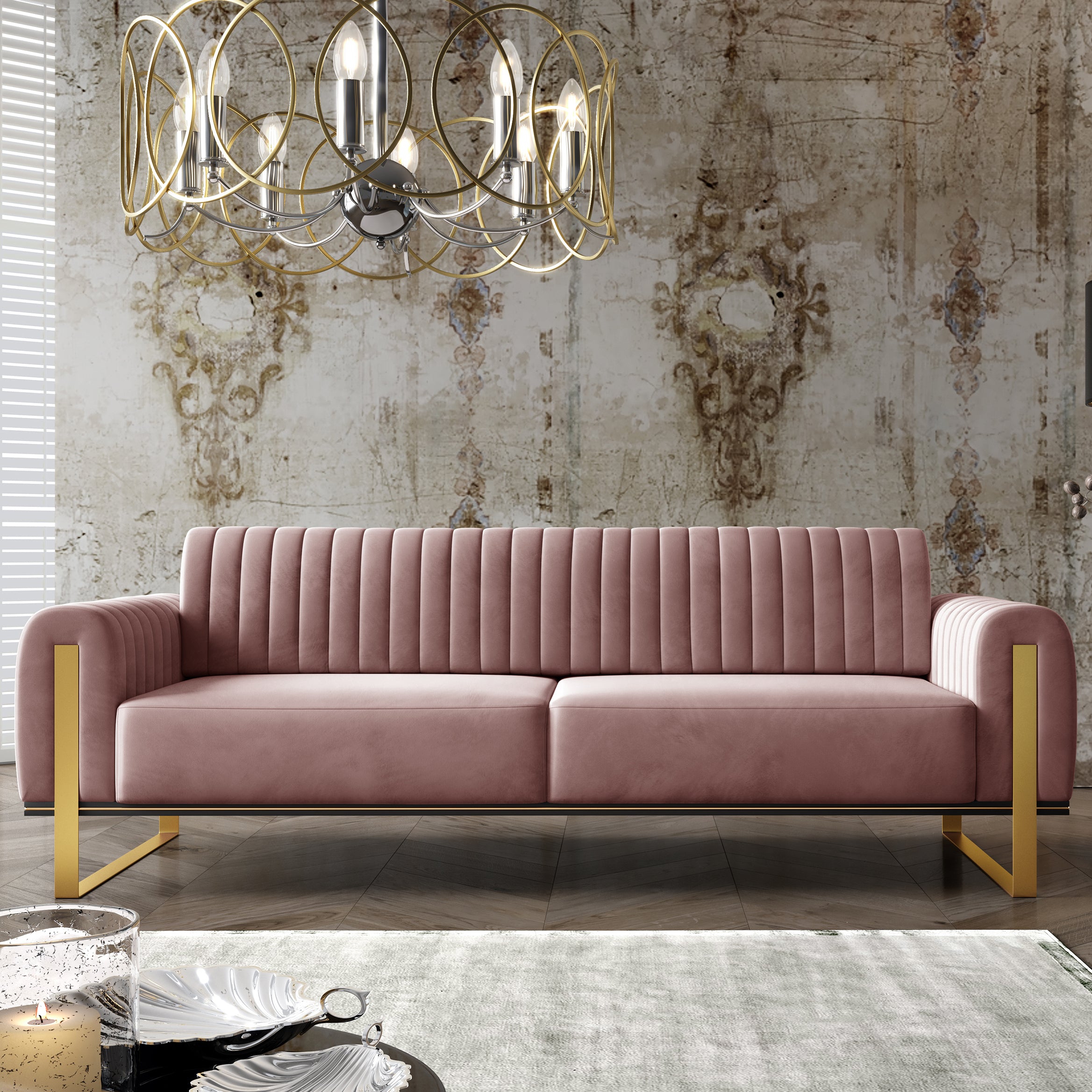 Dreisitziges Sofa Parissa aus rosa Velours