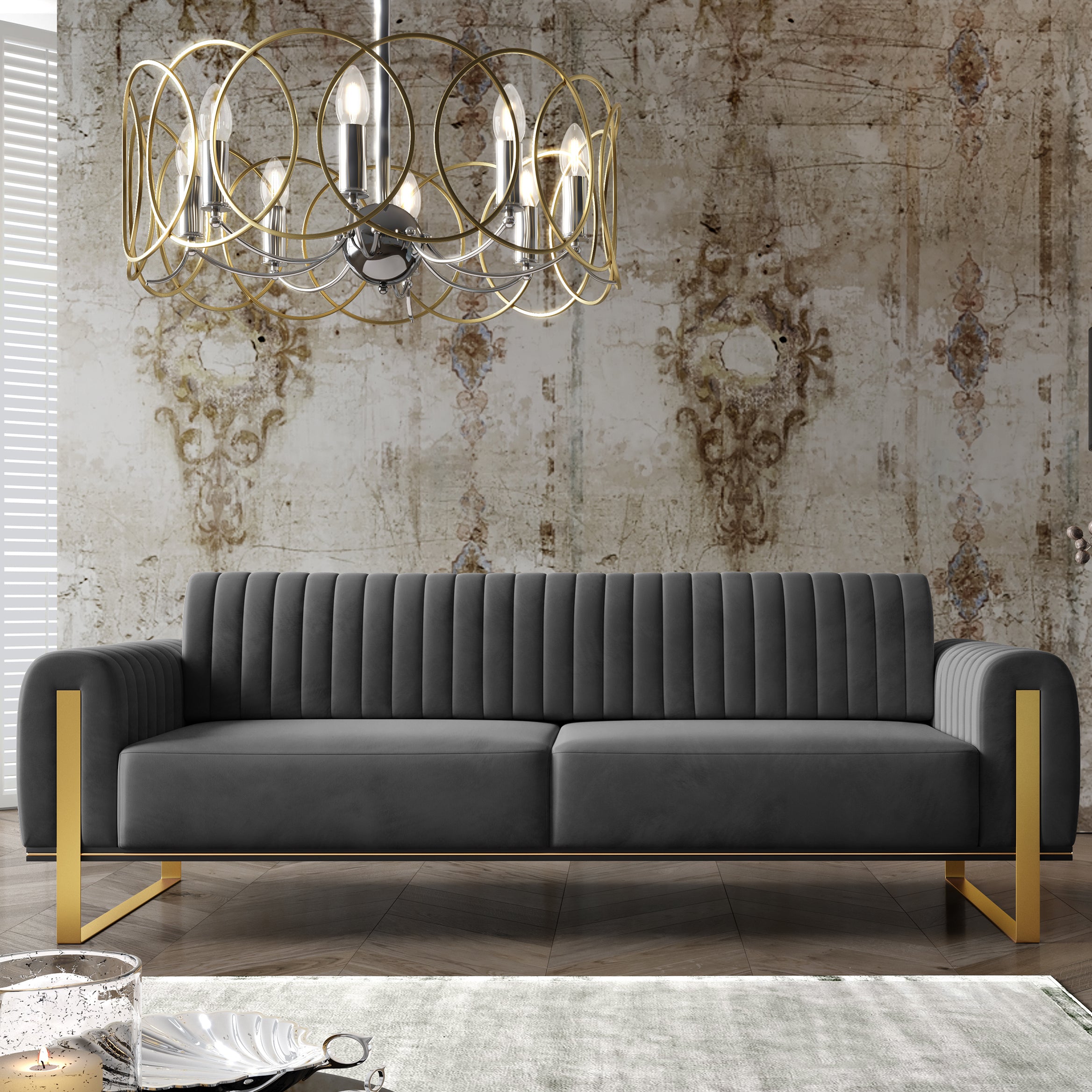 Dreisitziges Sofa Parissa, grauer Samt