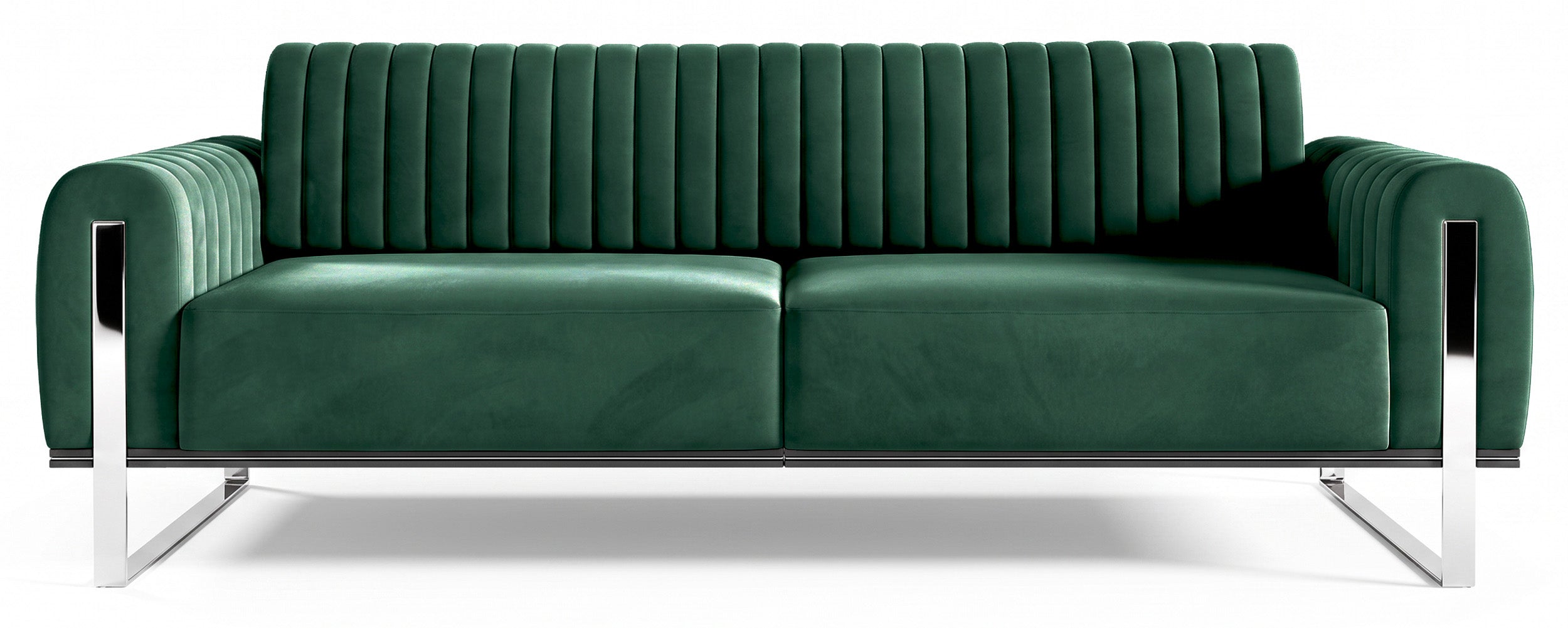 Dreier-Sofa Parissa grün, Samt, Chromfüße