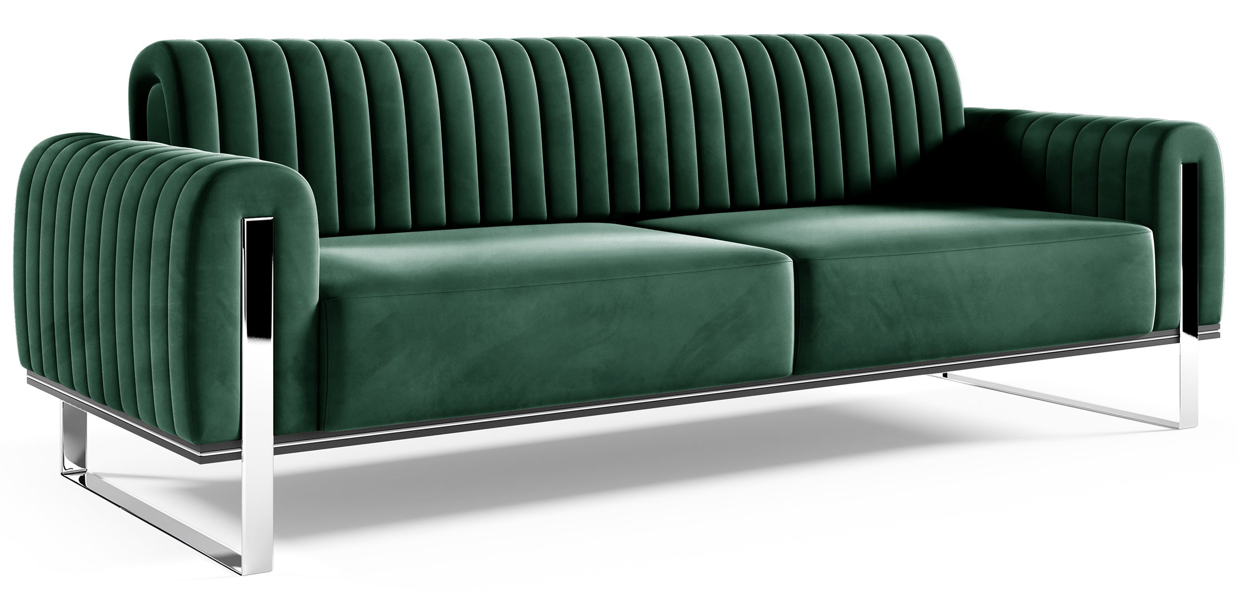 Dreier-Sofa Parissa grün, Samt, Chromfüße