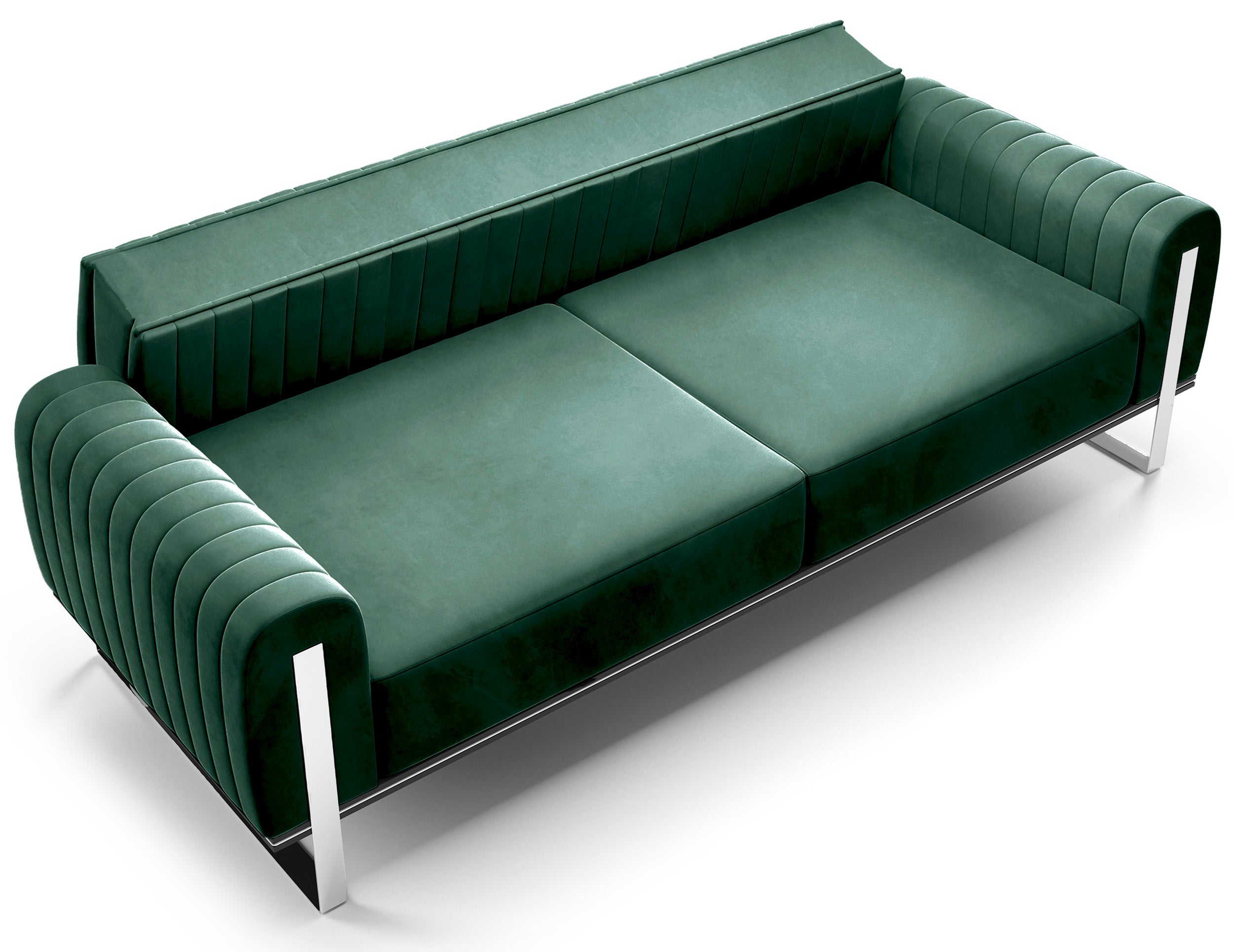 Dreier-Sofa Parissa grün, Samt, Chromfüße