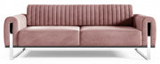 Dreier-Sofa Parissa, rosa Samt, Beine Chrom