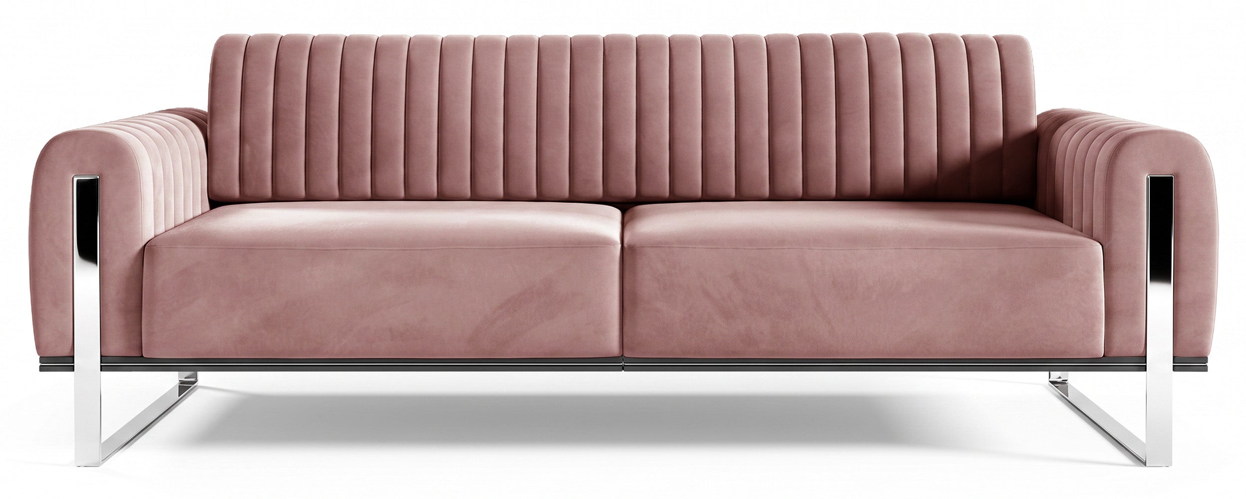Dreier-Sofa Parissa, rosa Samt, Beine Chrom
