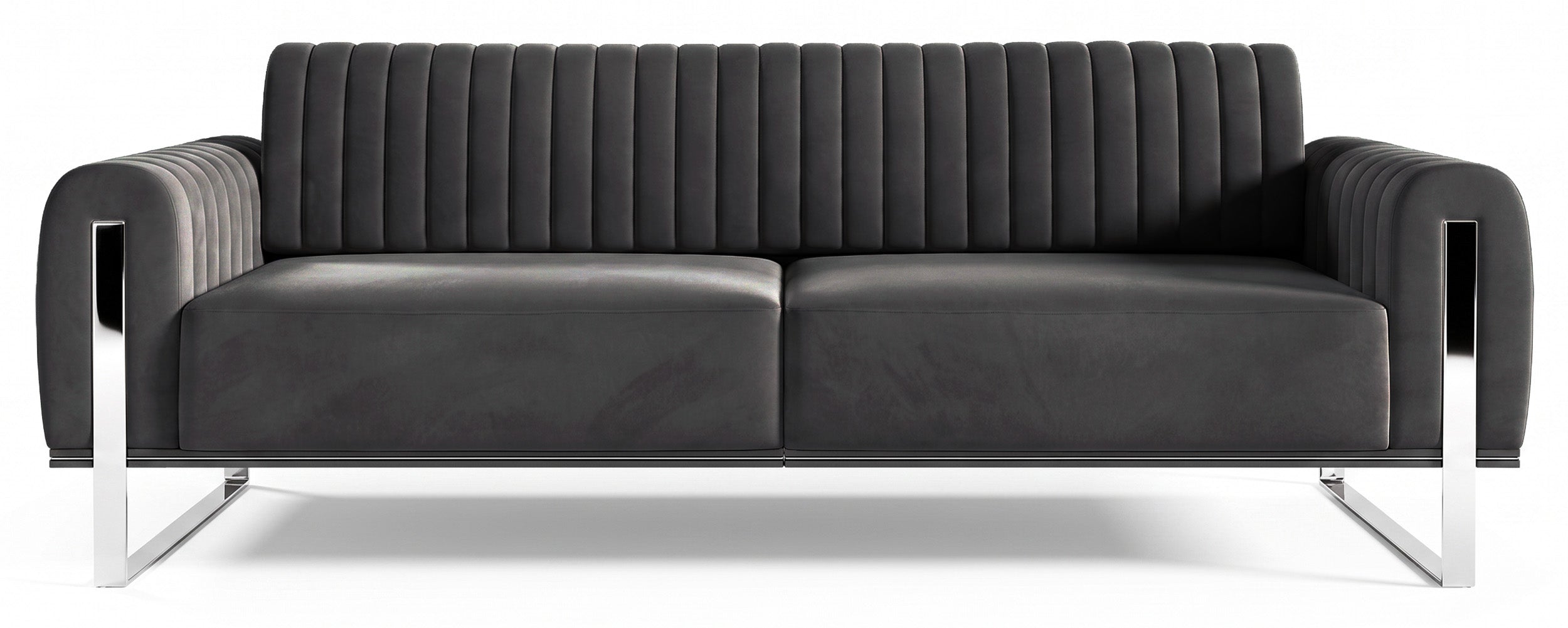 Dreisitziges Sofa Parissa, dunkelgrauer Samt, Chrombeine
