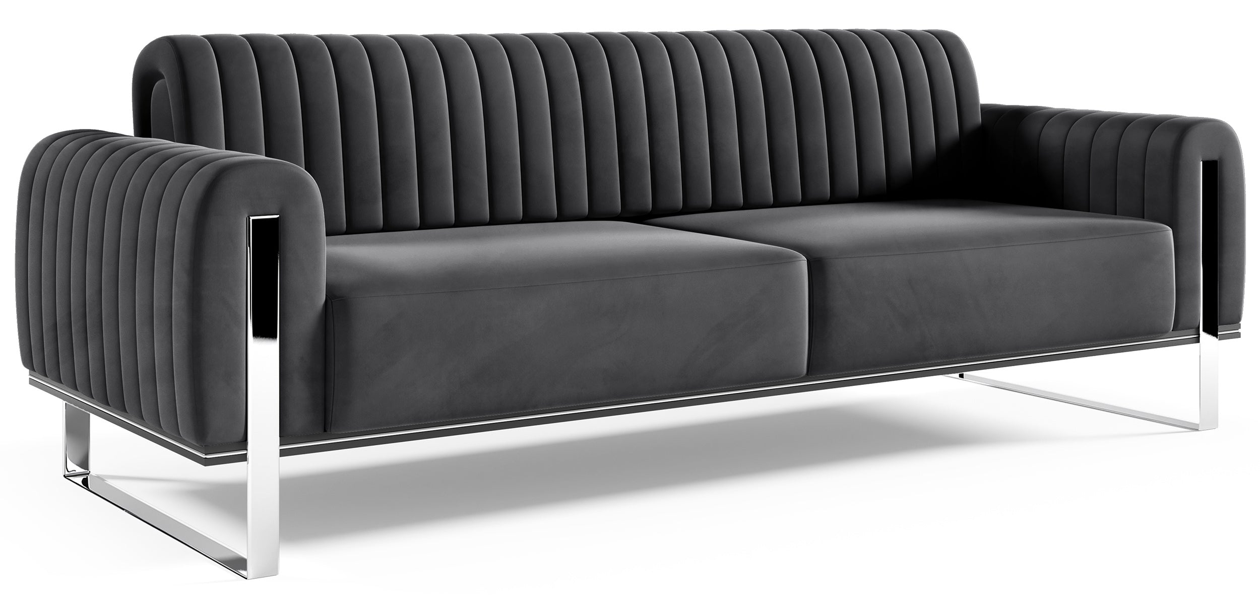 Dreisitziges Sofa Parissa, dunkelgrauer Samt, Chrombeine