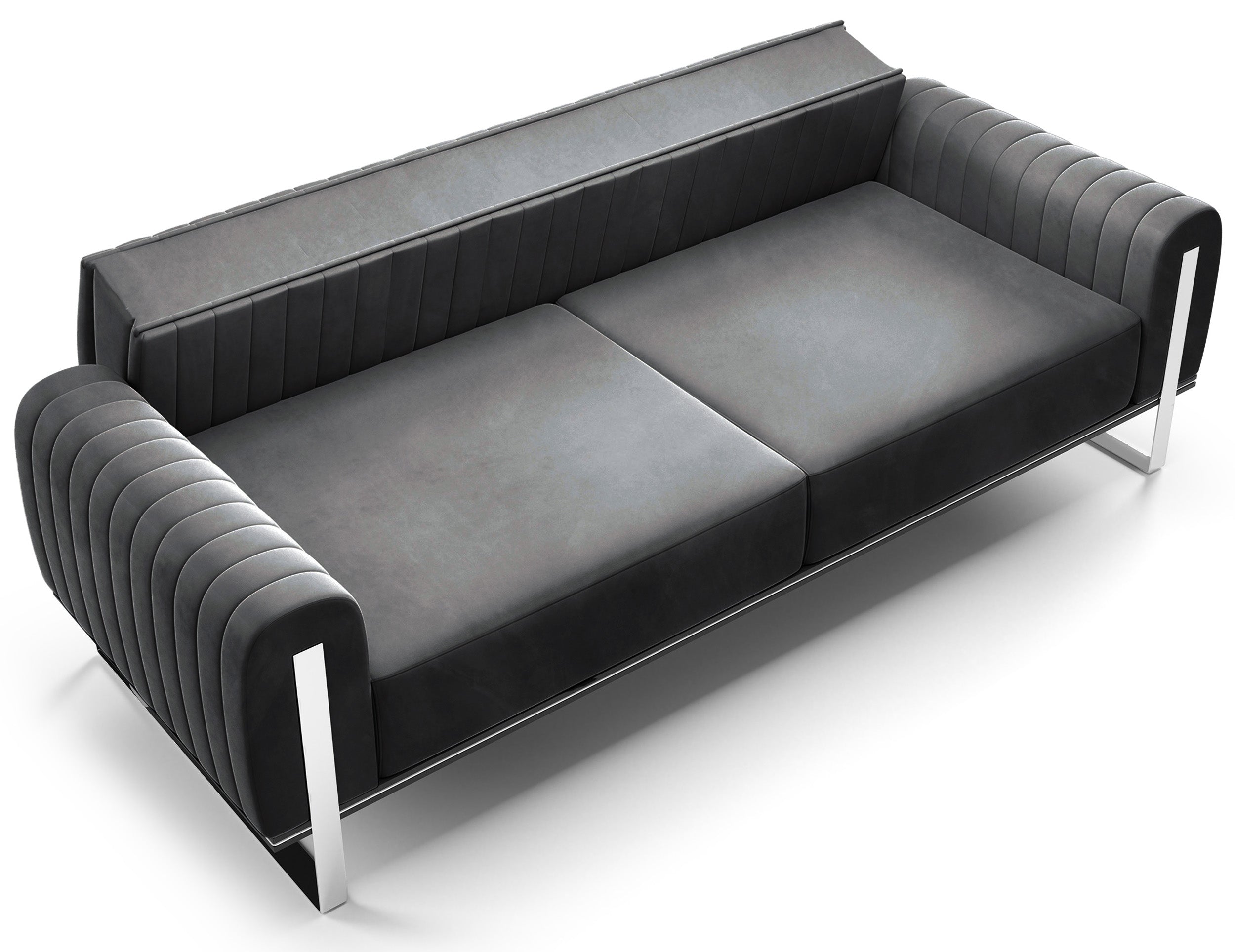 Dreisitziges Sofa Parissa, dunkelgrauer Samt, Chrombeine