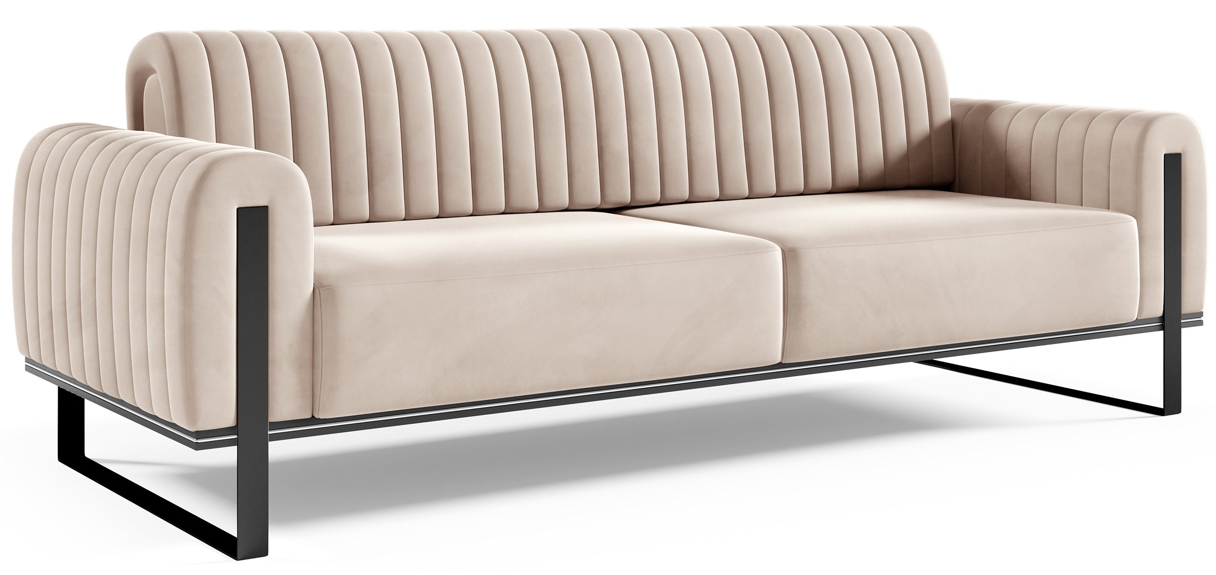 Dreissitziges Sofa Parissa, hellbeiger Samt, schwarze Beine