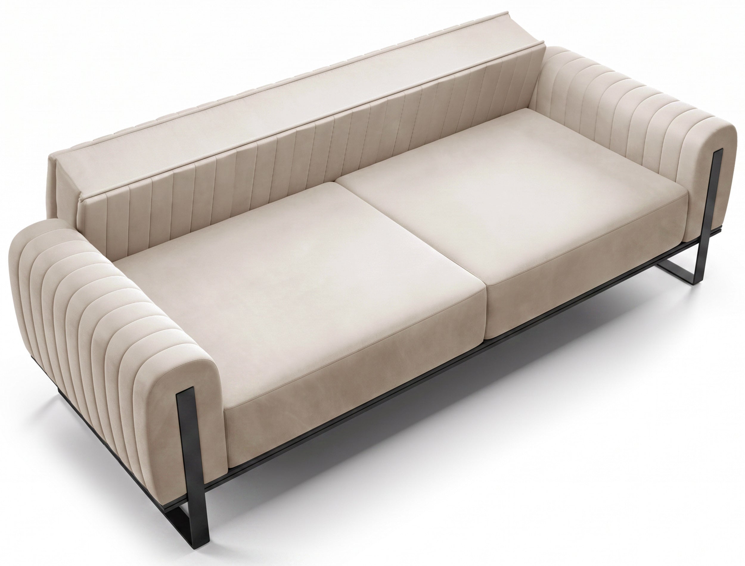 Dreissitziges Sofa Parissa, hellbeiger Samt, schwarze Beine