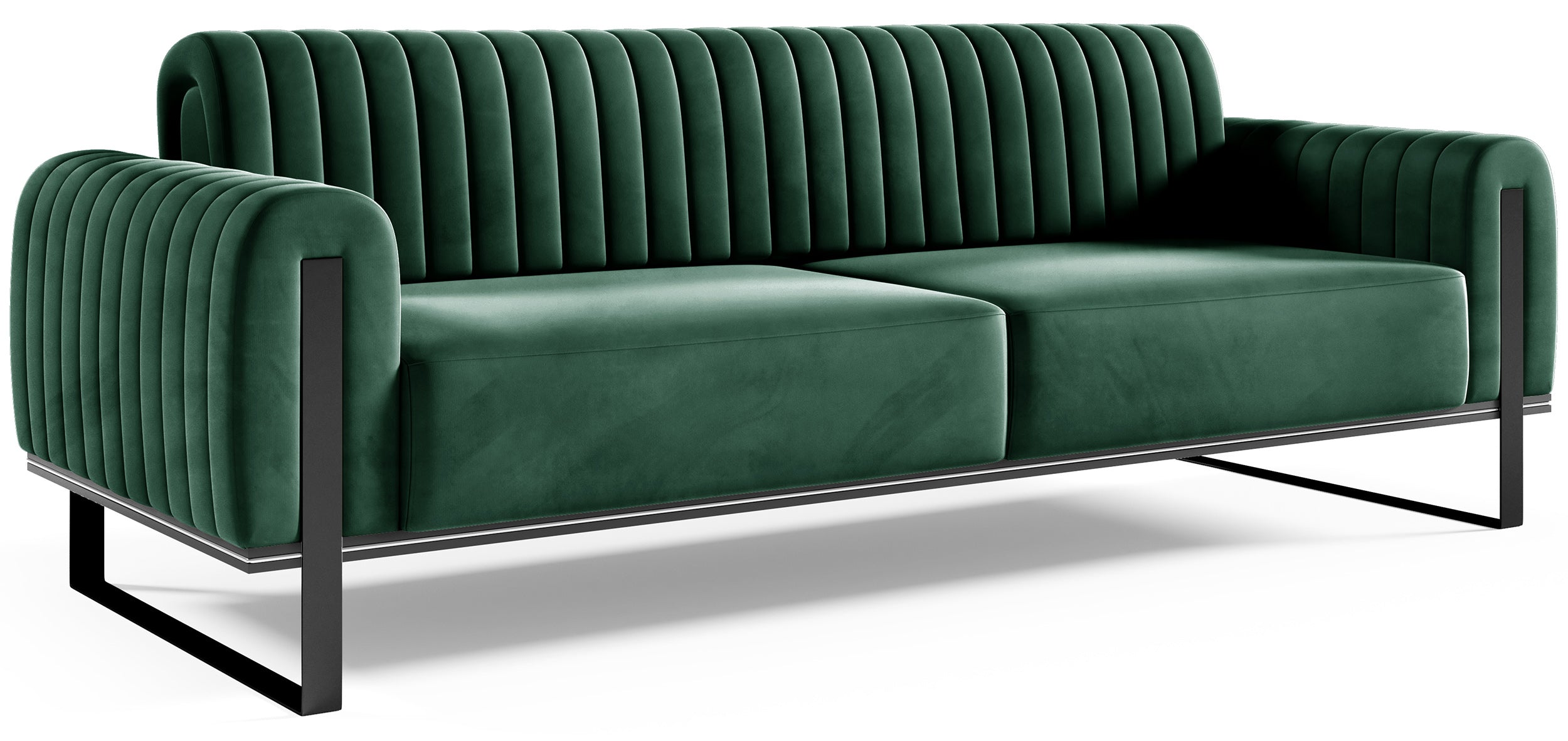 Dreisitiges Sofa Parissa, grüner Samt, schwarze Beine