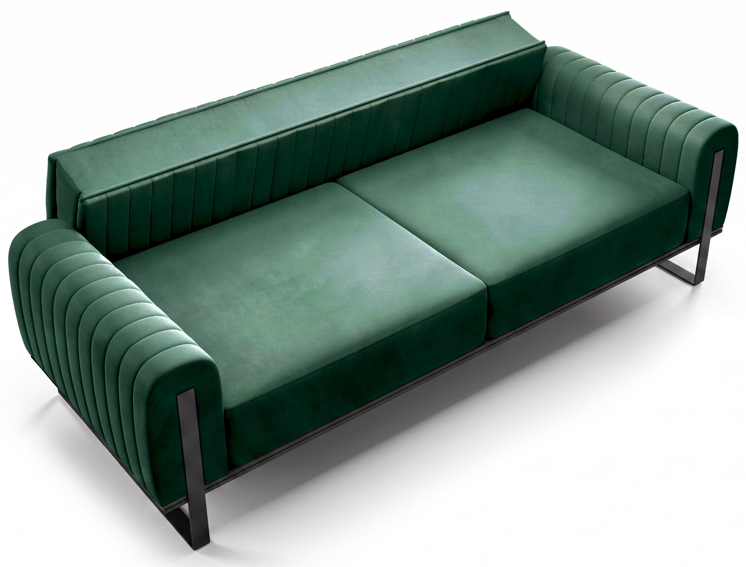 Dreisitiges Sofa Parissa, grüner Samt, schwarze Beine