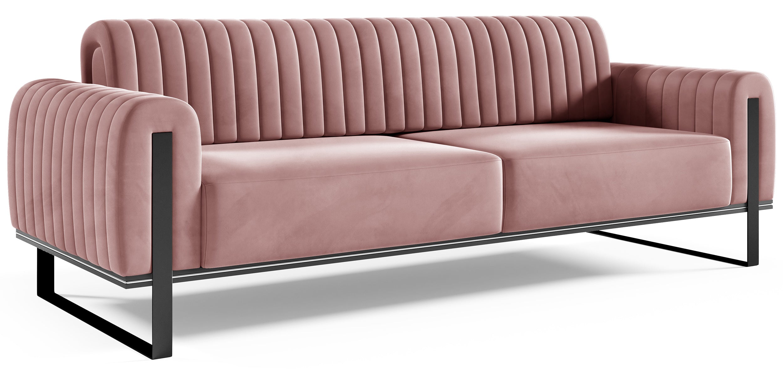 Dreiersofa Parissa, rosa Samt, schwarze Beine