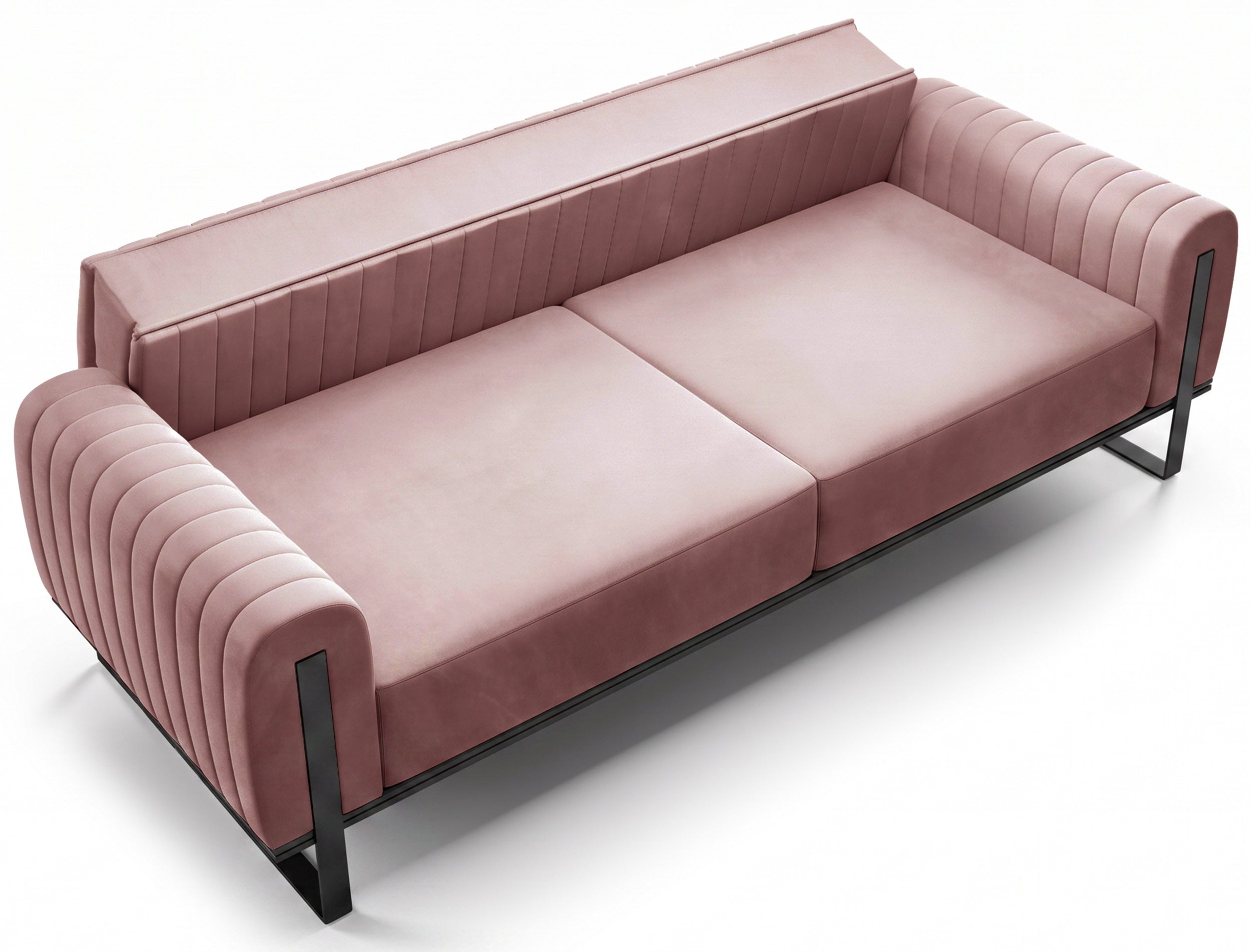 Dreiersofa Parissa, rosa Samt, schwarze Beine