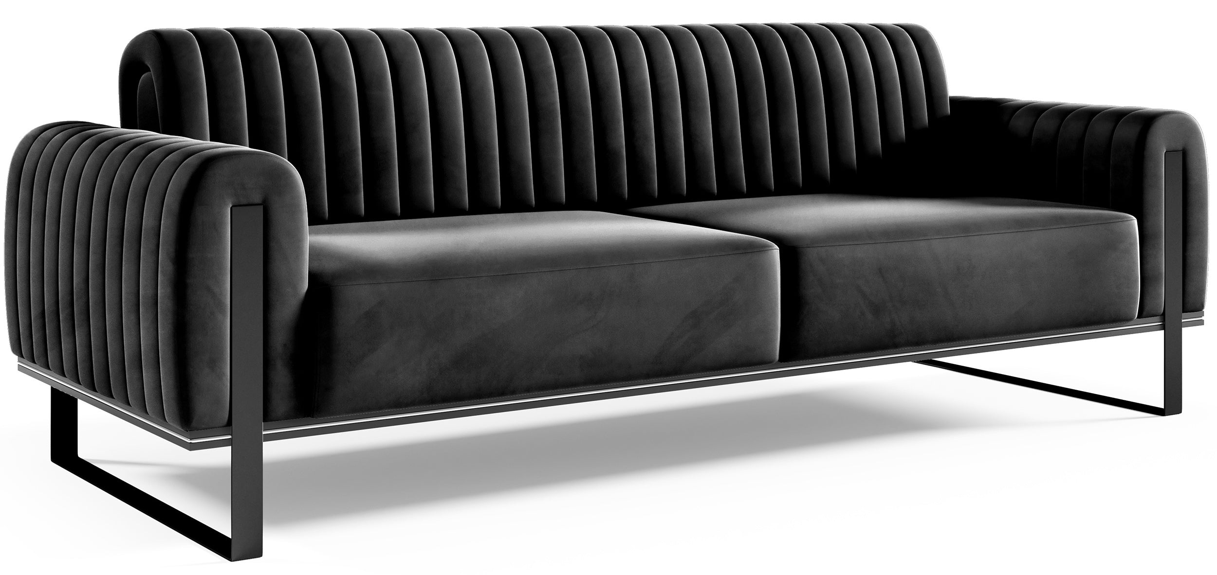 Dreier-Sofa Parissa, schwarzer Samt, schwarze Beine